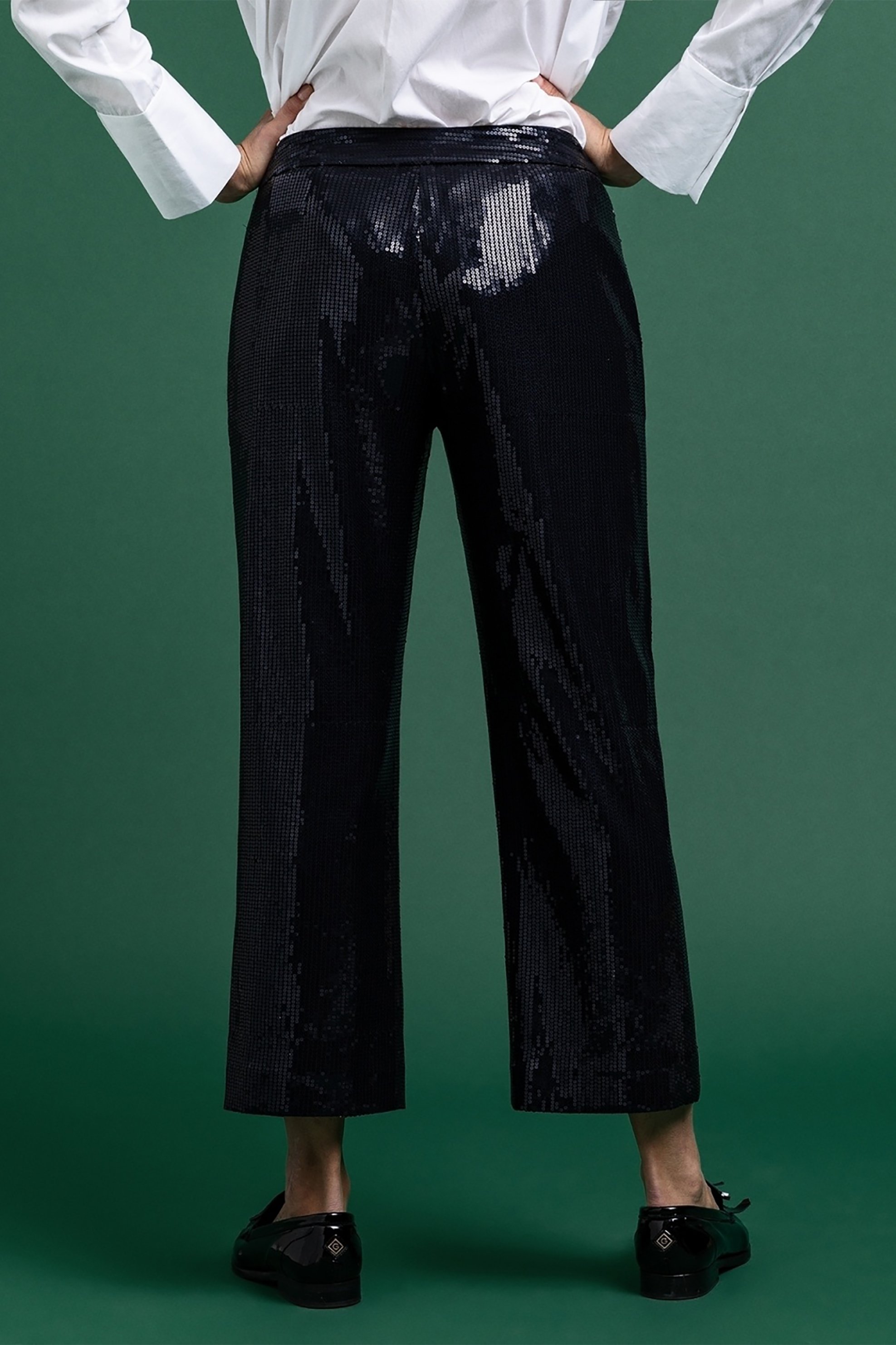 Gant Γυναικείο Παντελόνι Cropped με Πούλιες Sequin - 4150149 Μπλε Σκούρο
