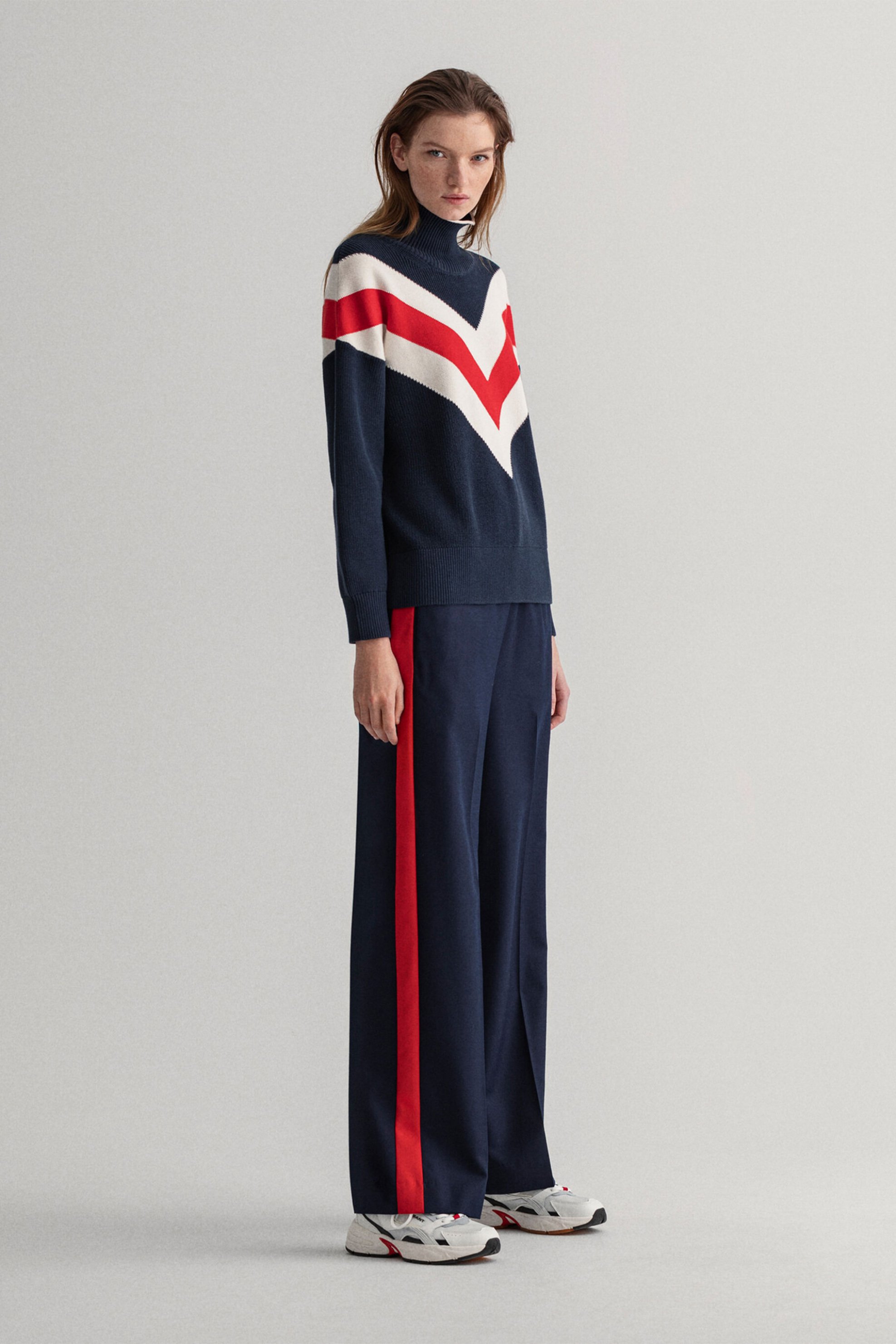 GANT Gant γυναικείο παντελόνι με contrast ρίγα Straight leg - 4150197 Μπλε Σκούρο - 3
