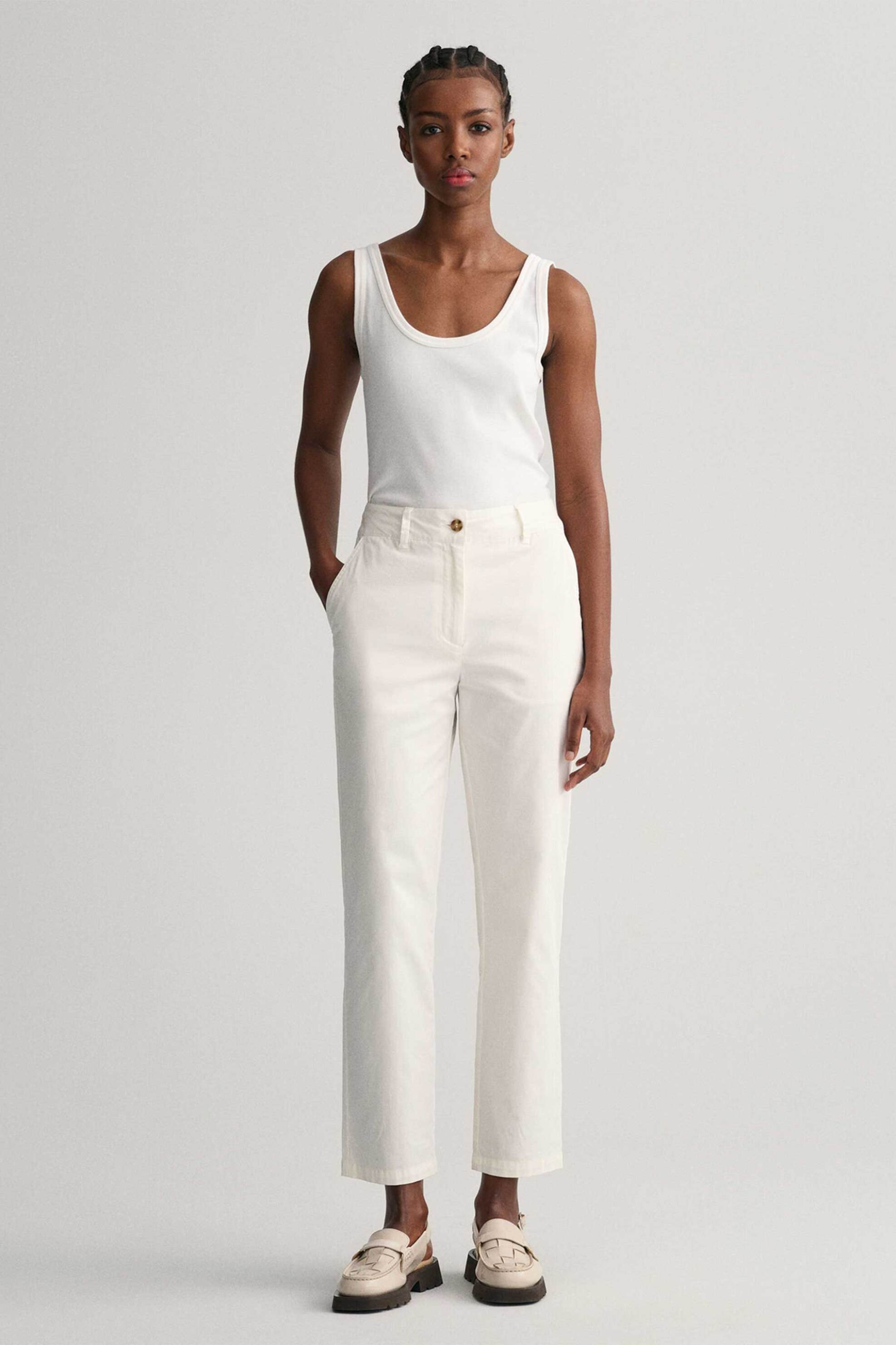 Gant γυναικείο παντελόνι chino μονόχρωμο cropped με τσέπες Slim Fit - 4150261 Υπόλευκο