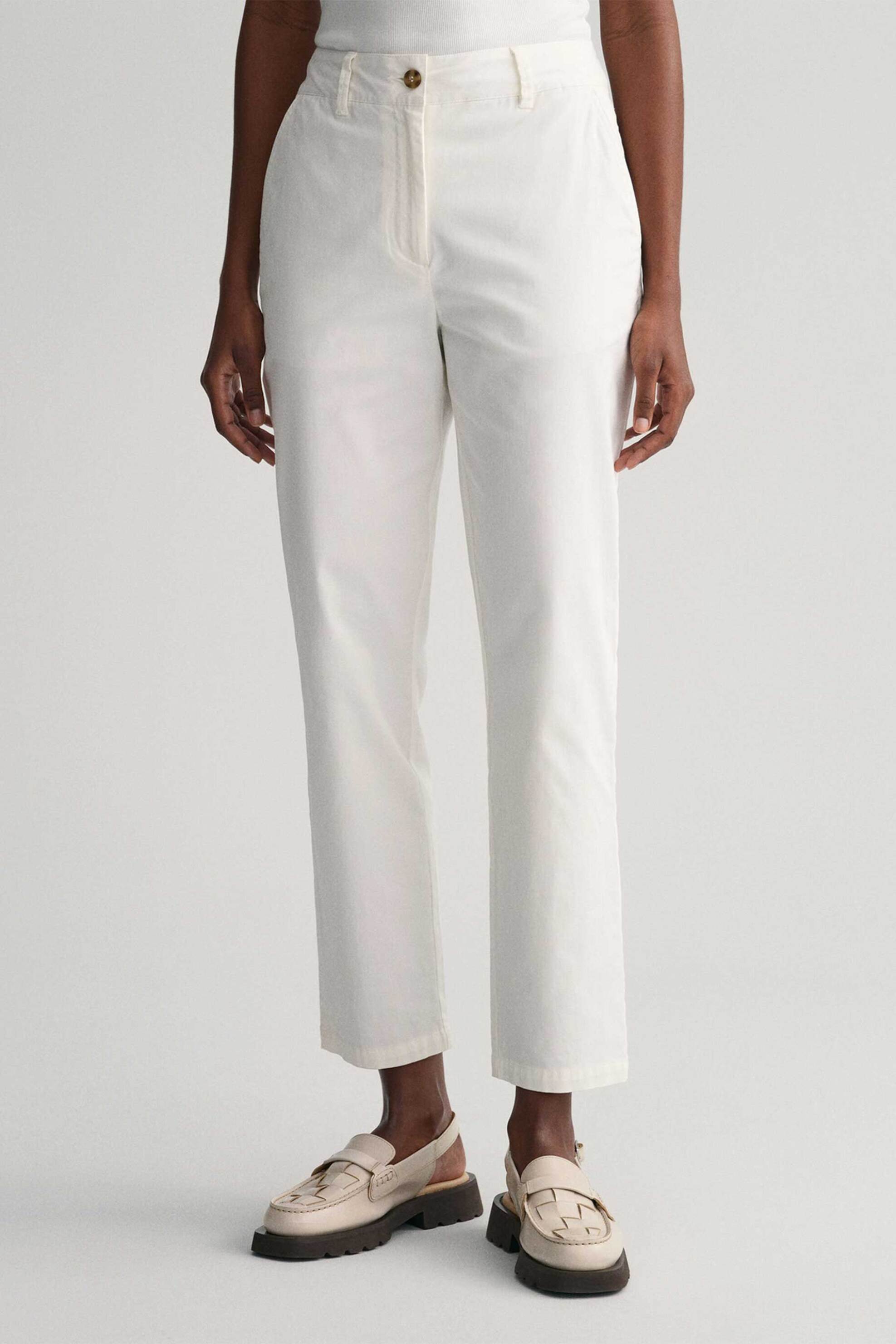 Gant γυναικείο παντελόνι chino μονόχρωμο cropped με τσέπες Slim Fit - 4150261 Υπόλευκο