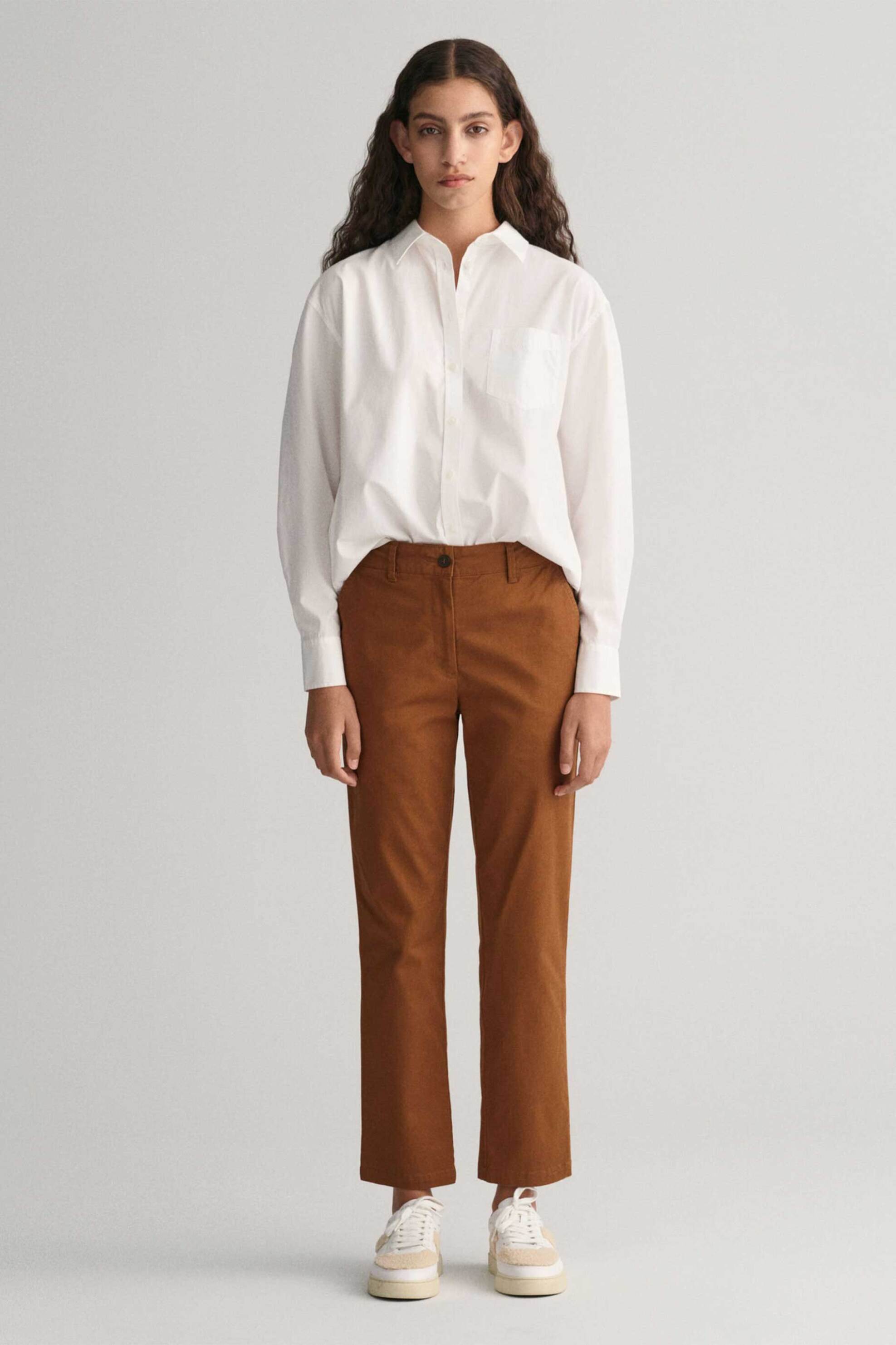 GANT Gant γυναικείο παντελόνι chino μονόχρωμο cropped με τσέπες Slim Fit - 4150261 Καφέ
