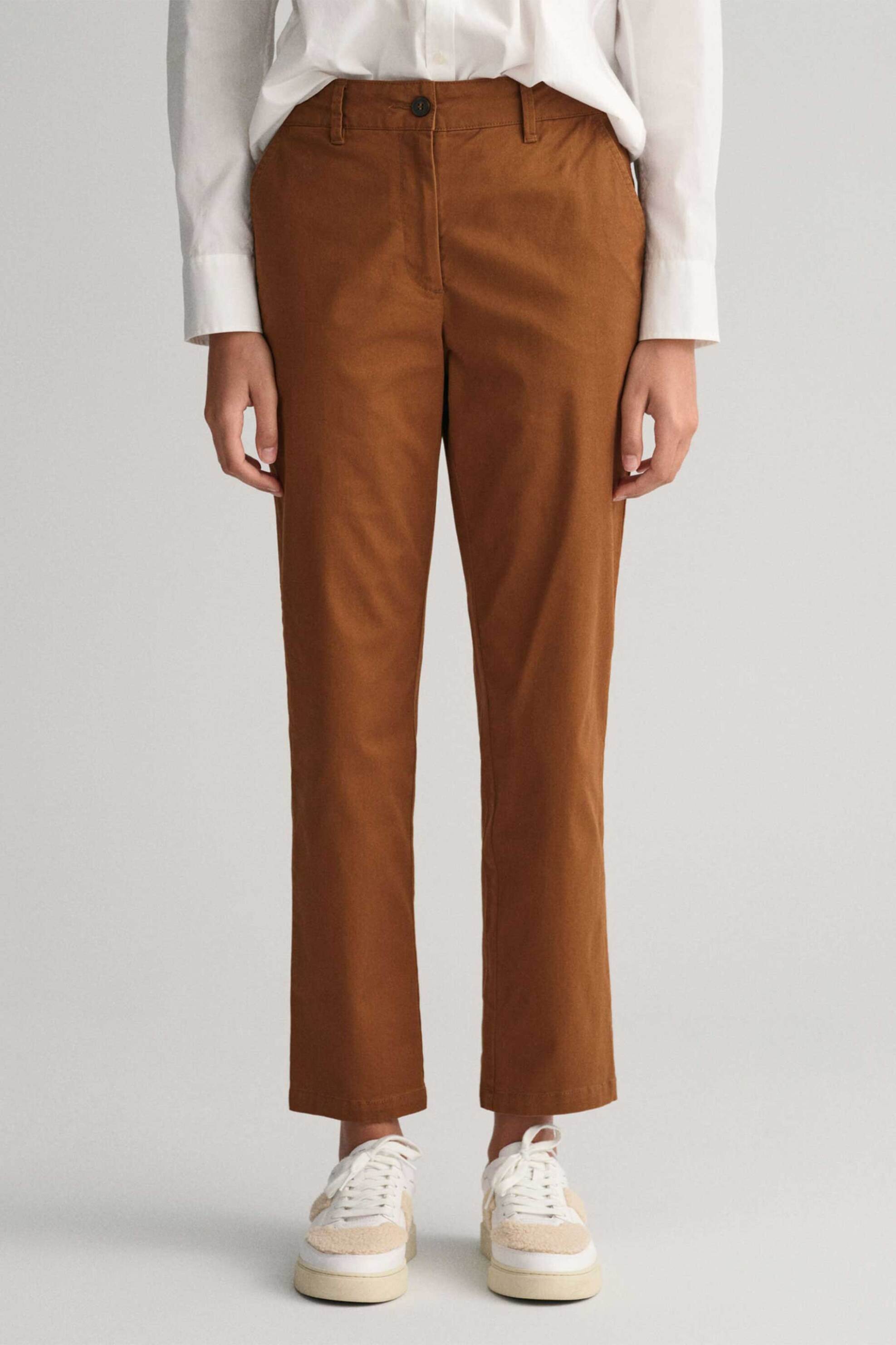 Gant γυναικείο παντελόνι chino μονόχρωμο cropped με τσέπες Slim Fit - 4150261 Καφέ φωτογραφία