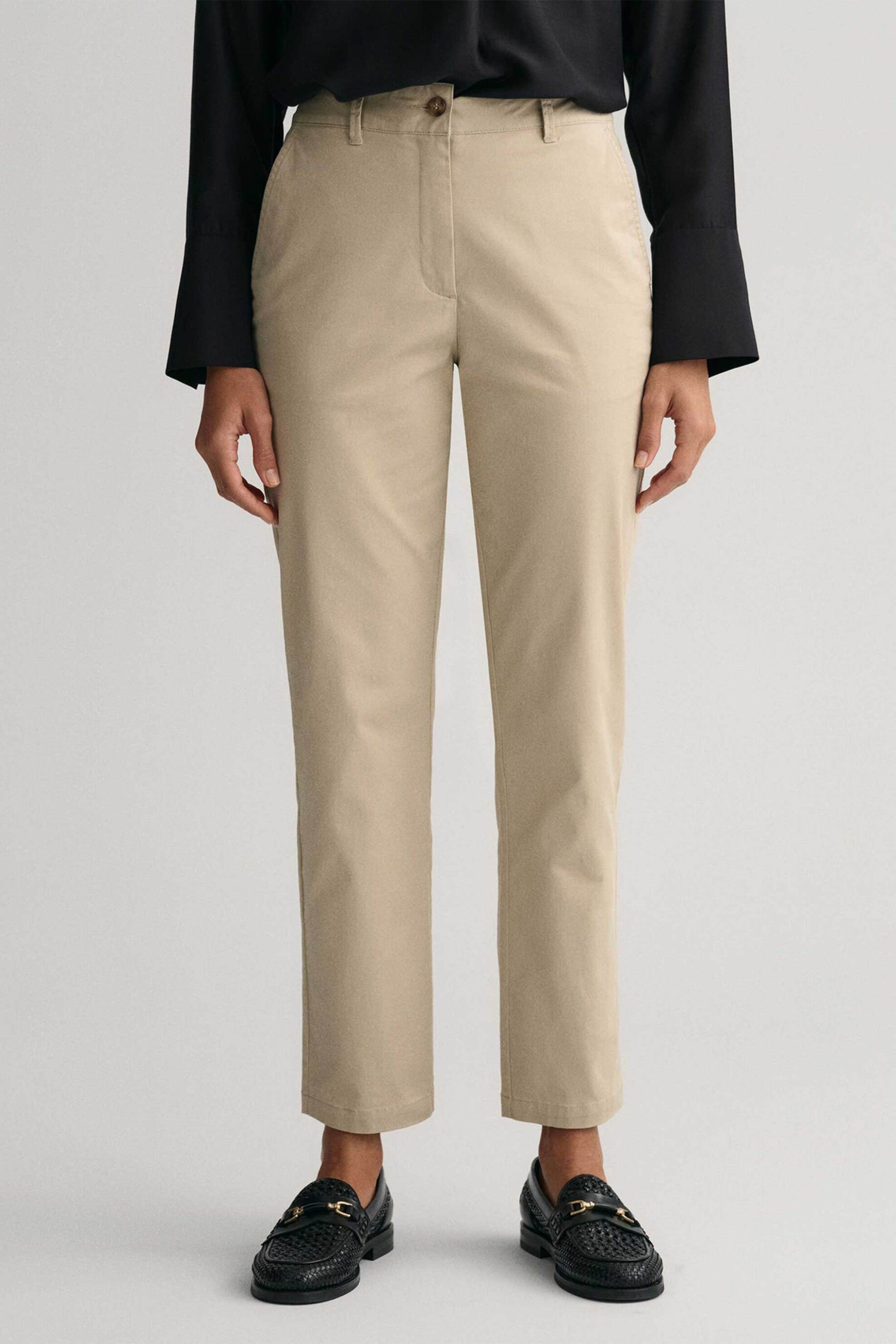 Gant γυναικείο chino παντελόνι μονόχρωμο cropped με τσέπες Slim Fit - 4150261 Μπεζ φωτογραφία