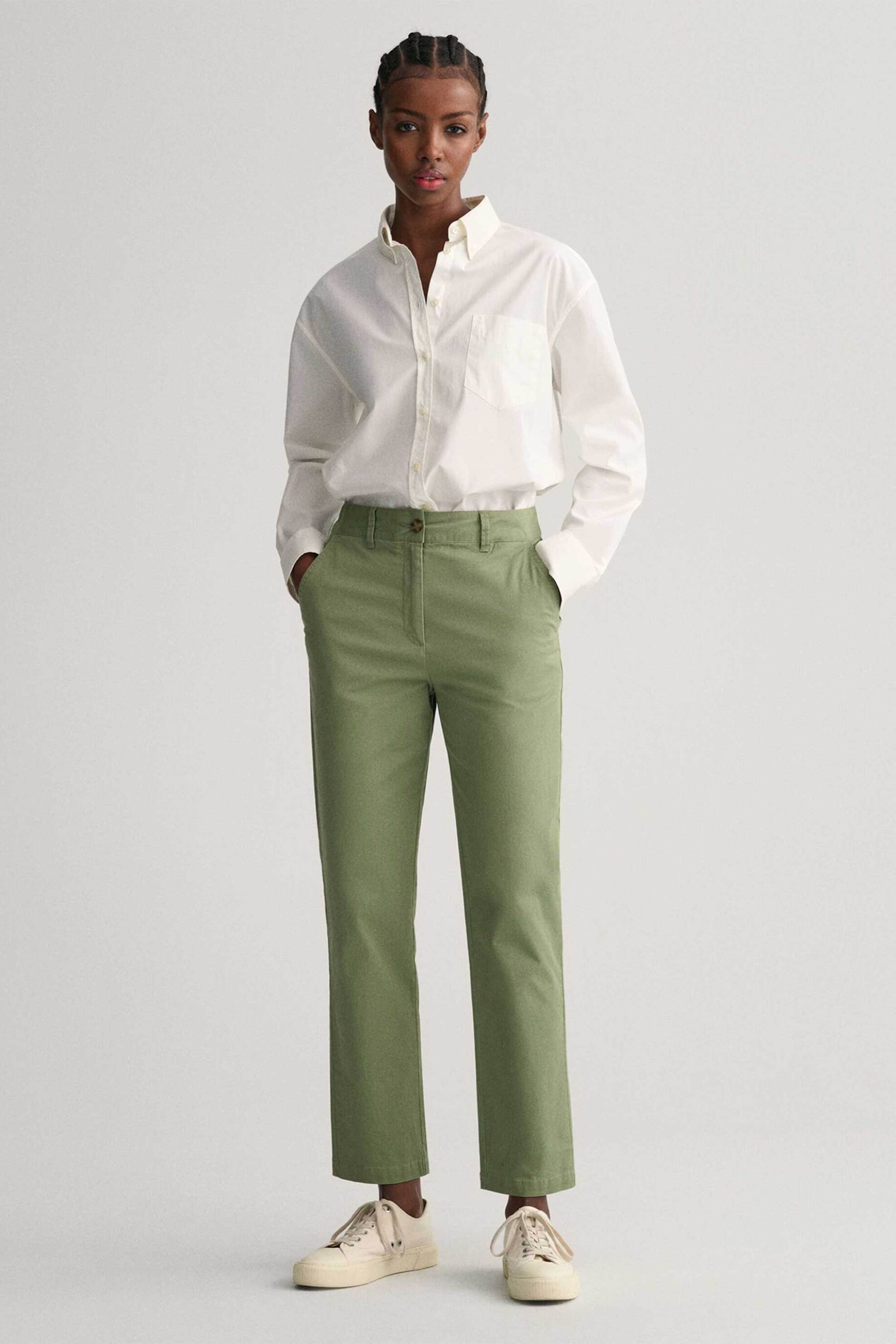 GANT Gant γυναικείο chino παντελόνι μονόχρωμο cropped με τσέπες Slim Fit - 4150261 Λαδί