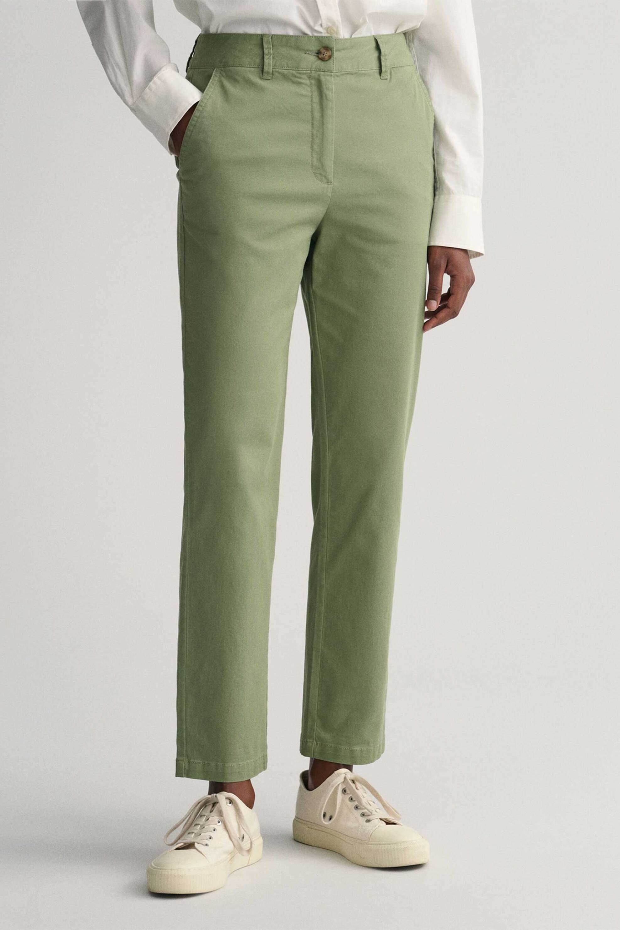 Gant γυναικείο chino παντελόνι μονόχρωμο cropped με τσέπες Slim Fit - 4150261 Λαδί φωτογραφία
