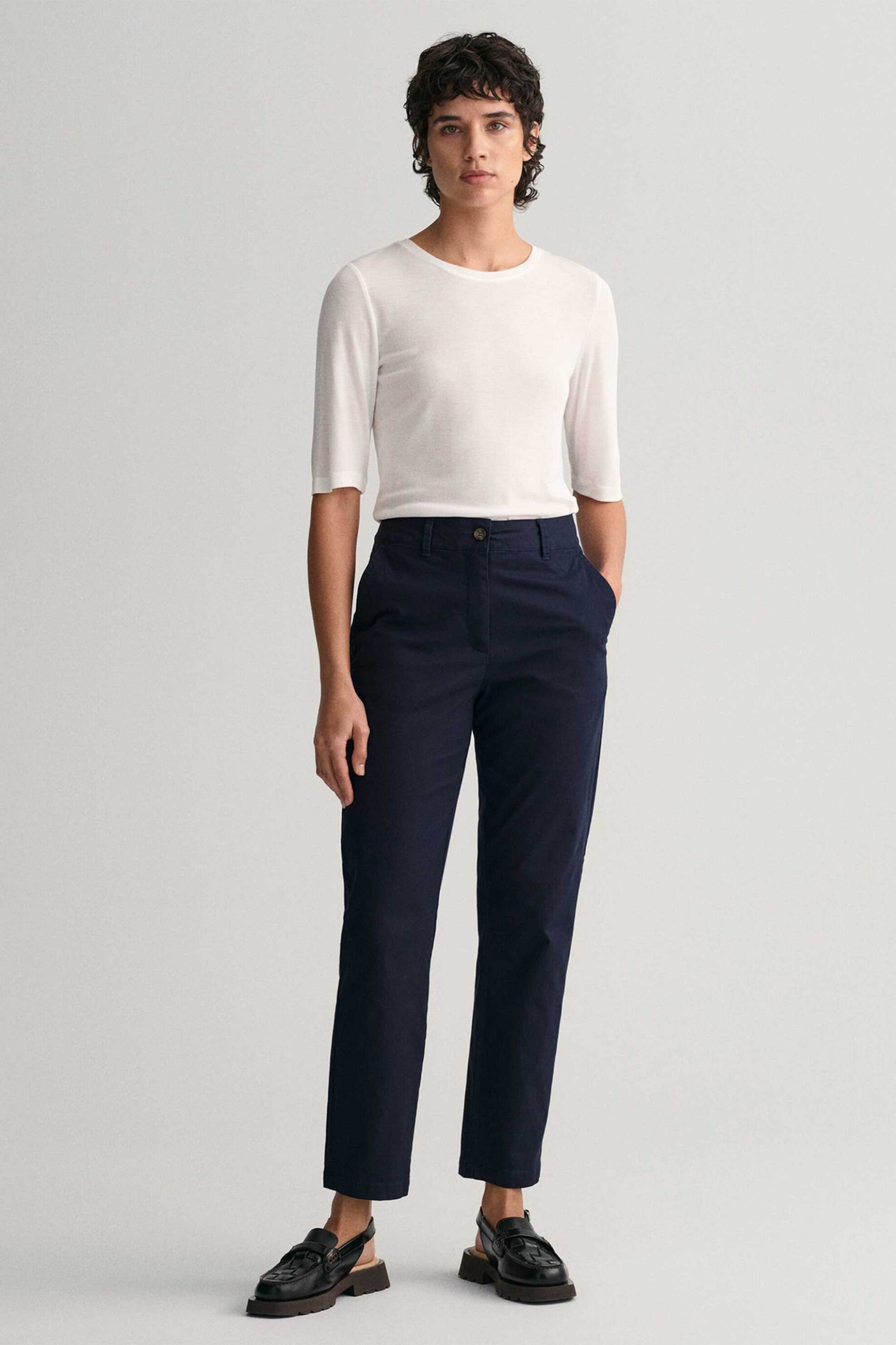 GANT Gant γυναικείο chino παντελόνι μονόχρωμο cropped με τσέπες Slim Fit - 4150261 Σκούρο Μπλε