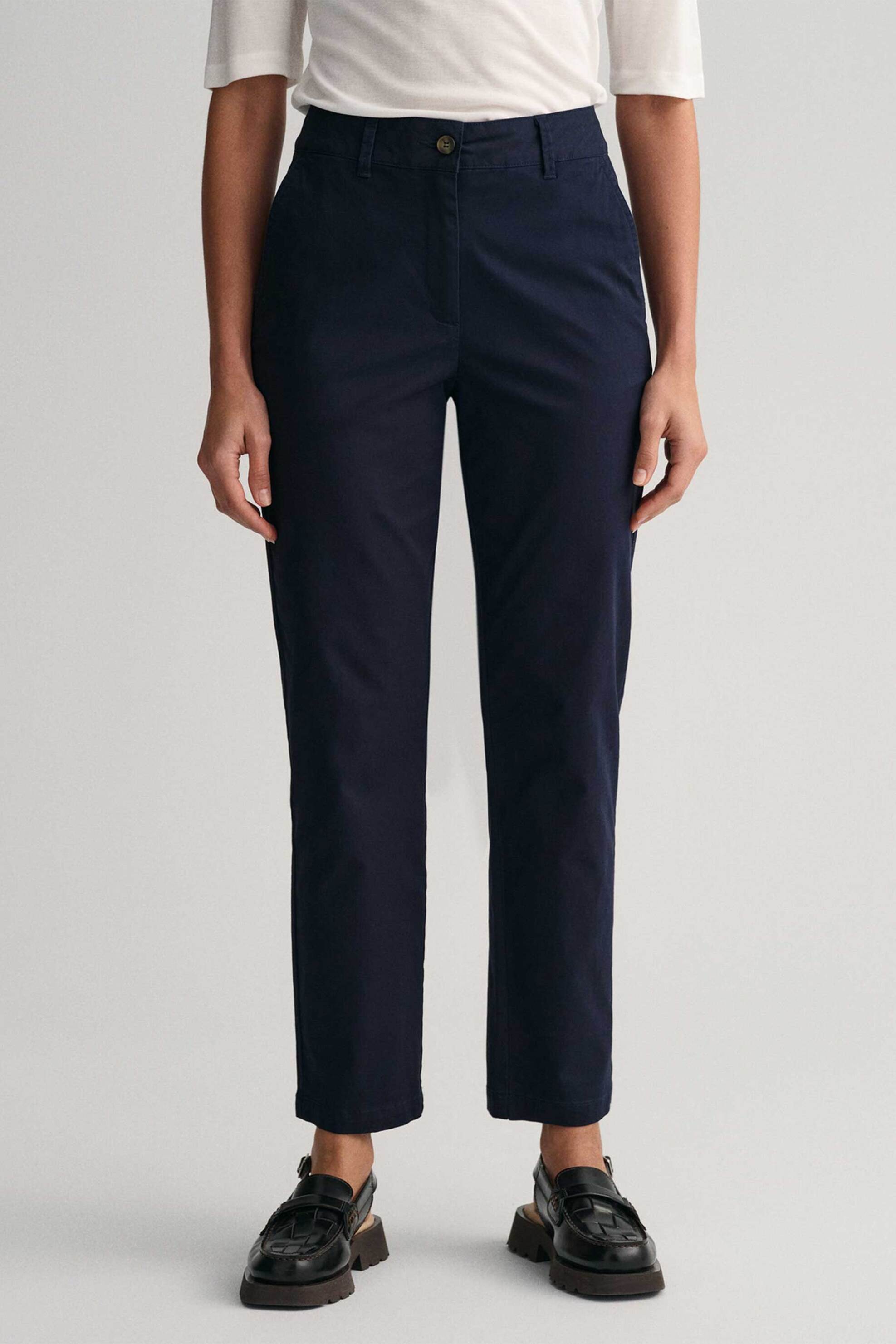 Gant γυναικείο chino παντελόνι μονόχρωμο cropped με τσέπες Slim Fit - 4150261 Σκούρο Μπλε φωτογραφία