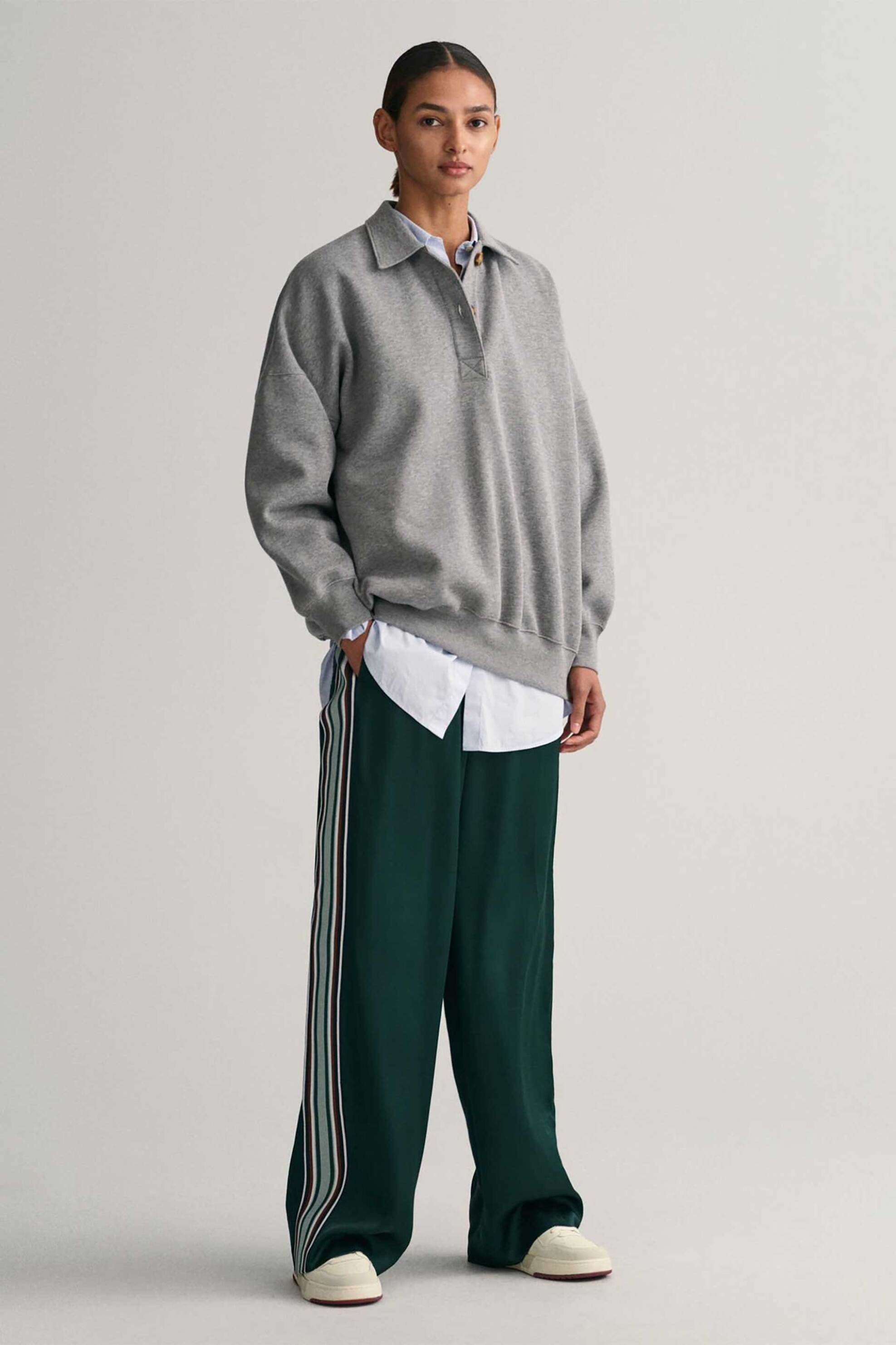 GANT Gant γυναικείο παντελόνι με ρίγες στο πλάι Relaxed Fit - 4150278 Πράσινο Σκούρο 2025