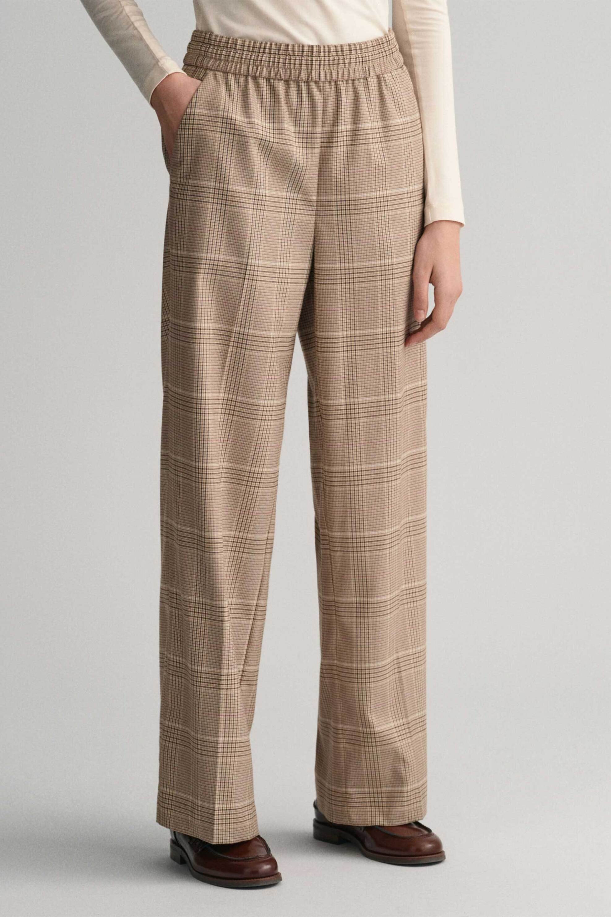 Gant γυναικείο παντελόνι με all-over checked pattern και ελαστική μέση - 4150284 Μπεζ φωτογραφία