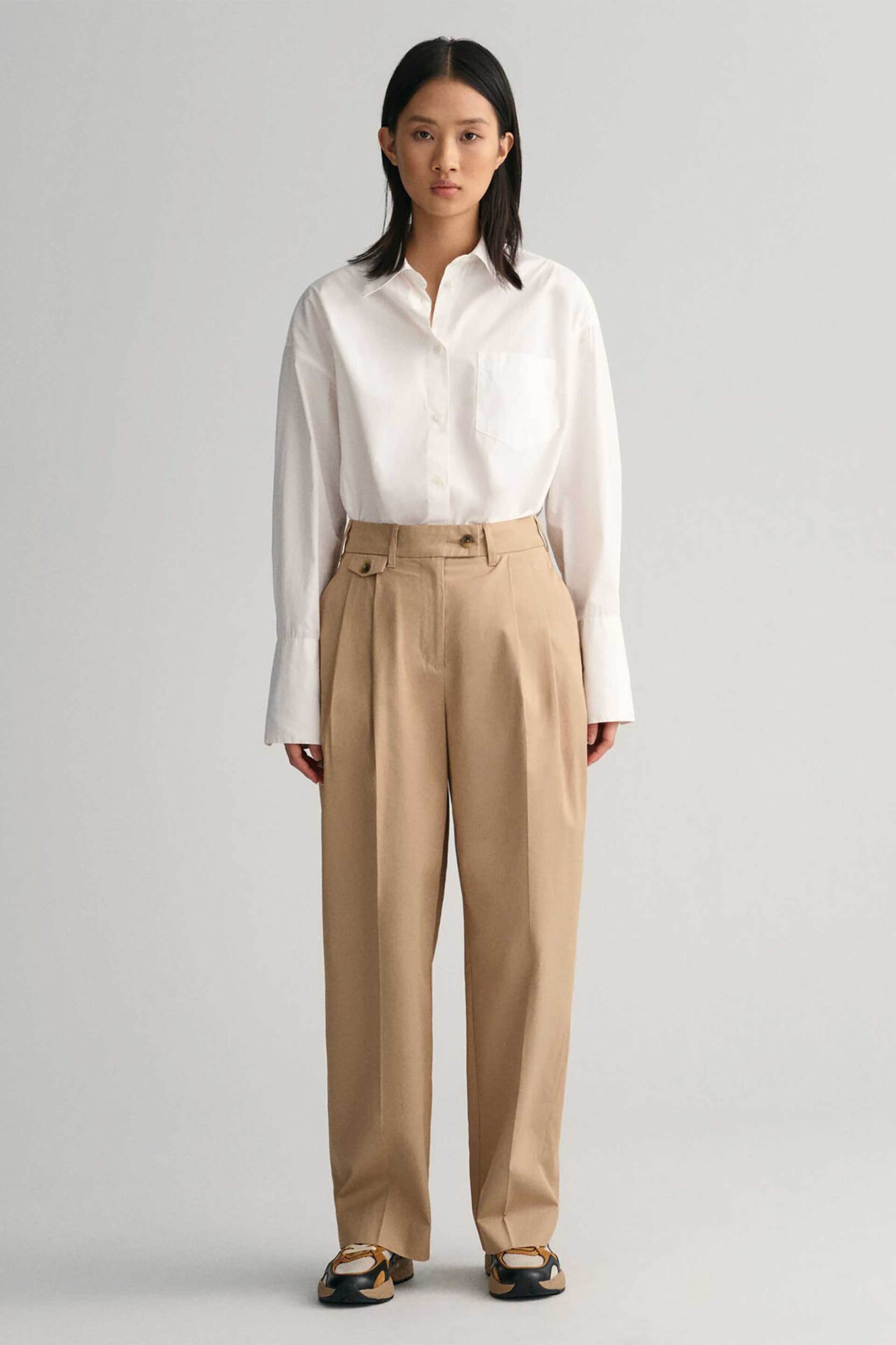 Γυναίκα > ΡΟΥΧΑ > Παντελόνια > Chinos Gant γυναικείο chino παντελόνι ψηλόμεσο με διακοσμητικές σούρες Relaxed Fit - 4150286 Μπεζ