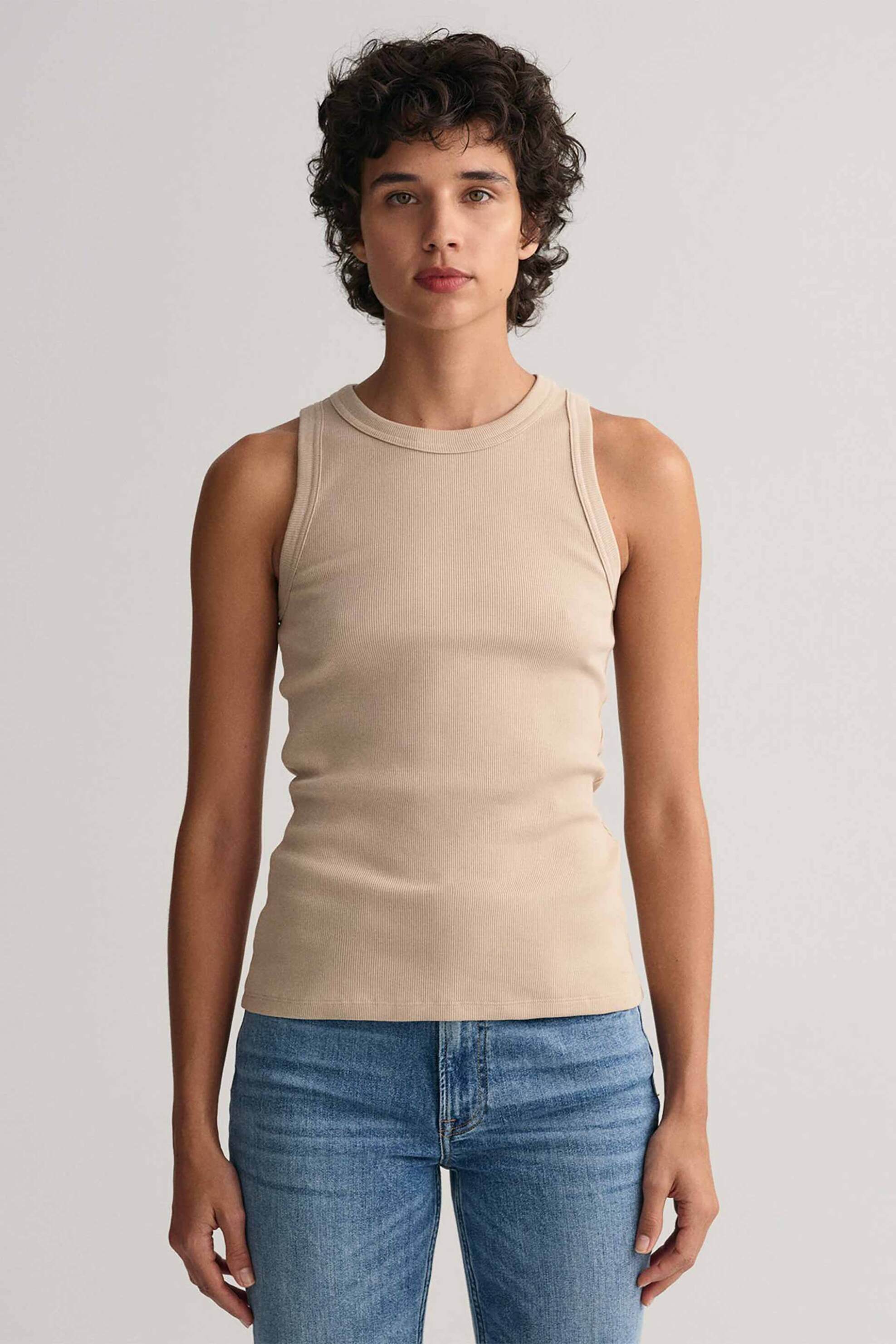 Gant γυναικείο αμάνικο τοπ ribbed μονόχρωμο Slim Fit - 4201407 Μπεζ