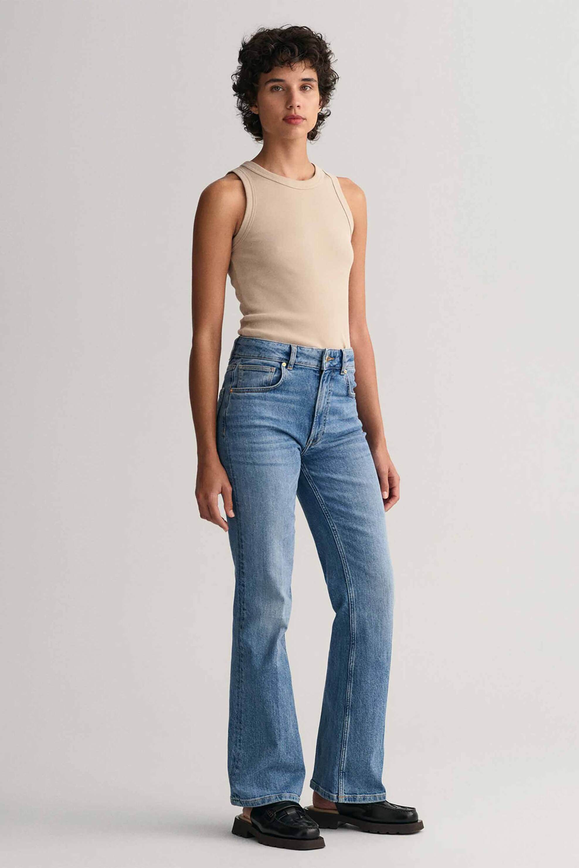GANT Gant γυναικείο αμάνικο τοπ ribbed μονόχρωμο Slim Fit - 4201407 Μπεζ - 3