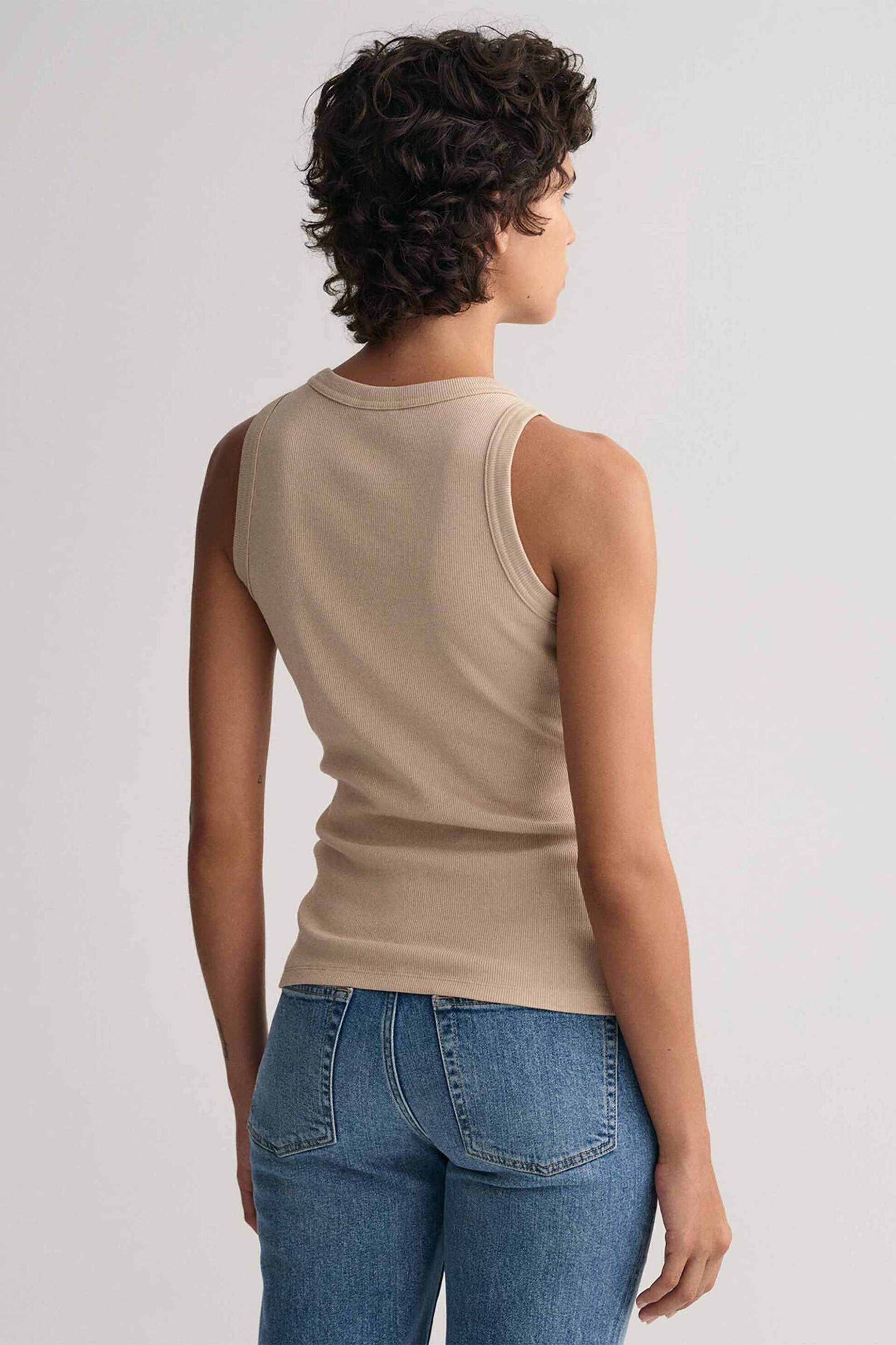 Gant Γυναικείο Αμάνικο Τοπ Ribbed Μονόχρωμο Slim Fit - 4201407 Μπεζ