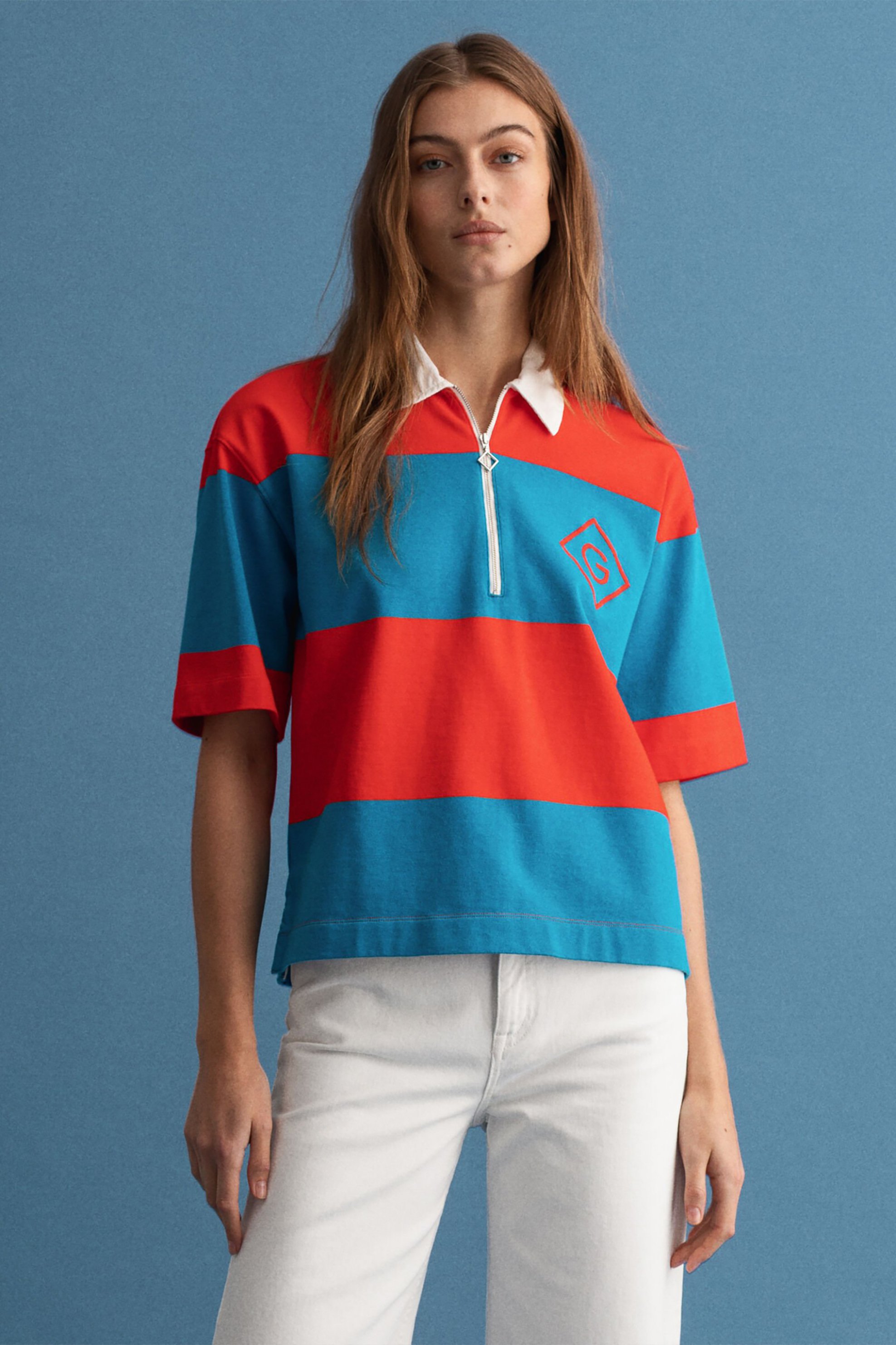 Gant γυναικεία μπλούζα oversized με ριγέ σχέδιο και φερμουάρ - 4202223 Κόκκινο