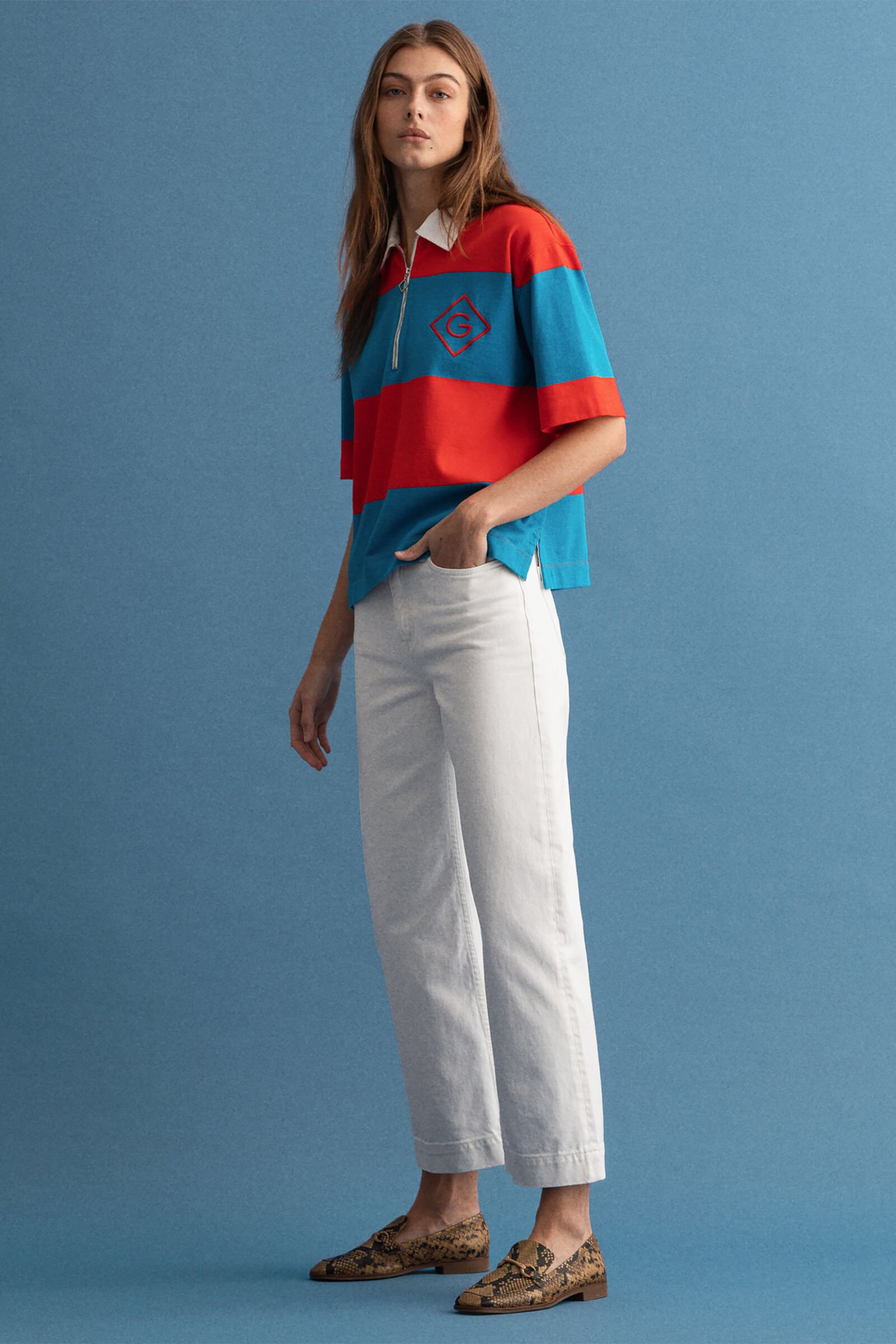Gant Γυναικεία Μπλούζα Oversized με Ριγέ Σχέδιο Και Φερμουάρ - 4202223 Κόκκινο