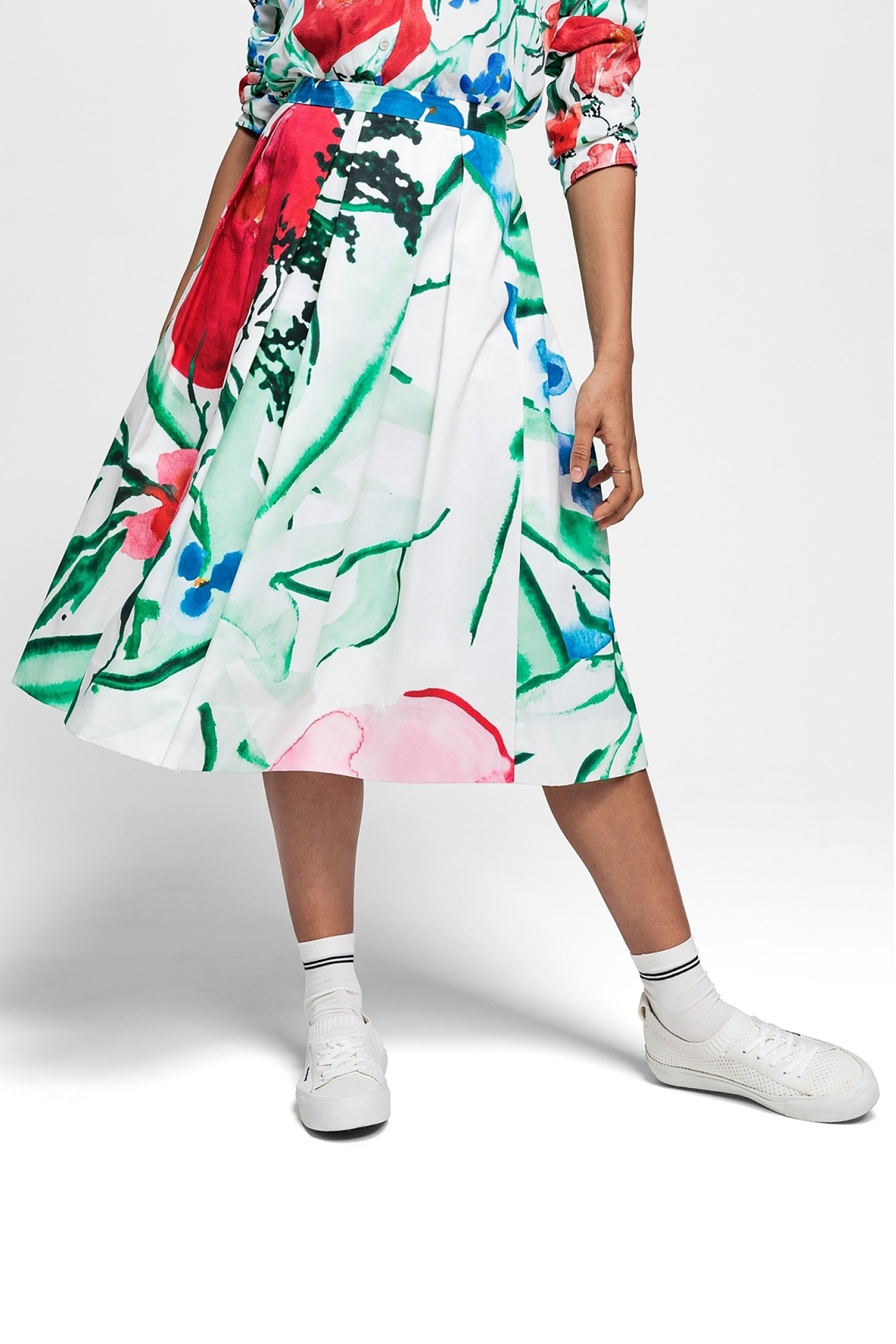 Gant Γυναικεία Midi Φούστα με Πιέτες Floral - 4400033 Εκρού