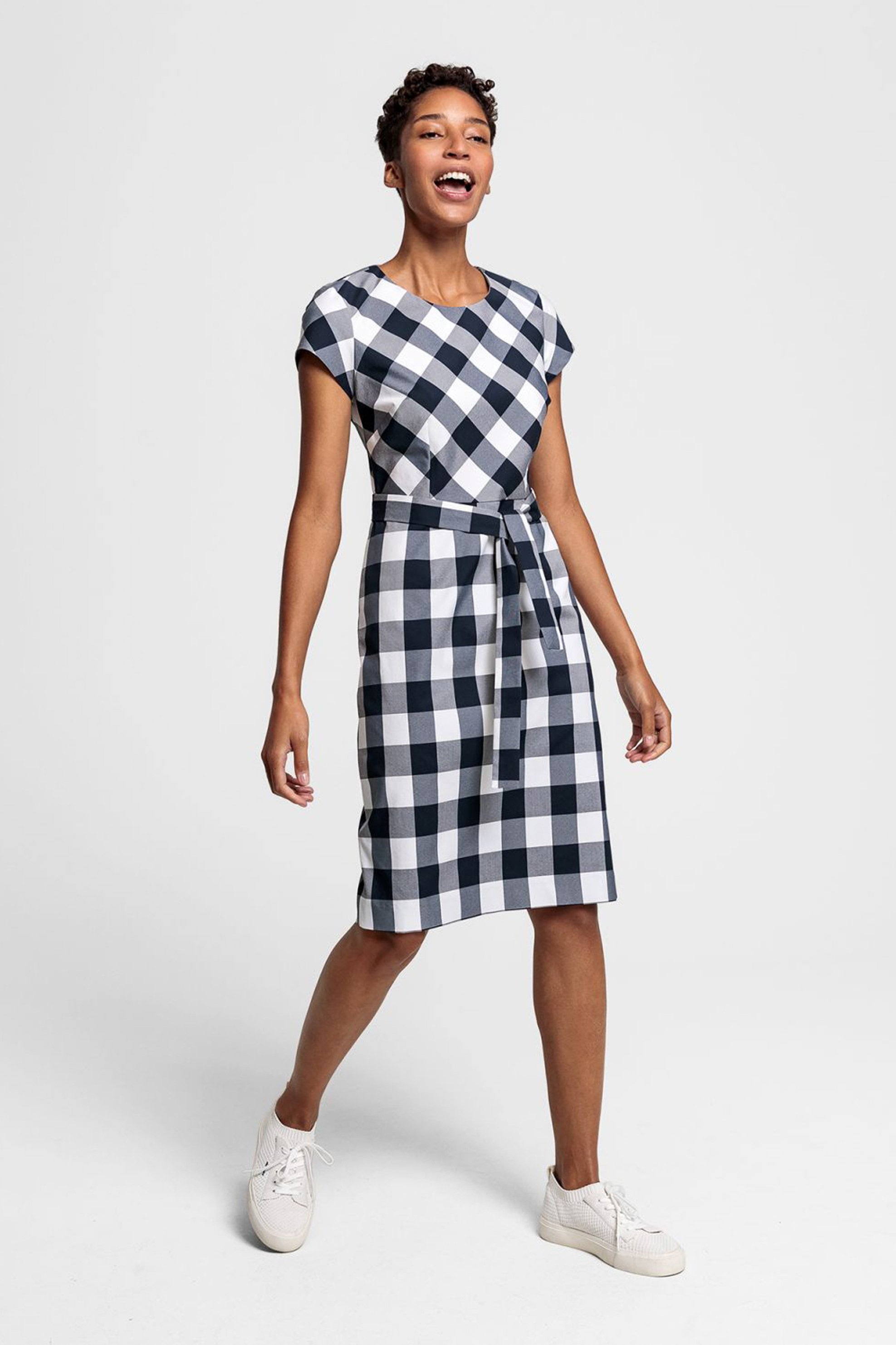 Gant γυναικείο midi φόρεμα με καρό σχέδιο και ζώνη Fitted - 4501063 Μπλε Σκούρο