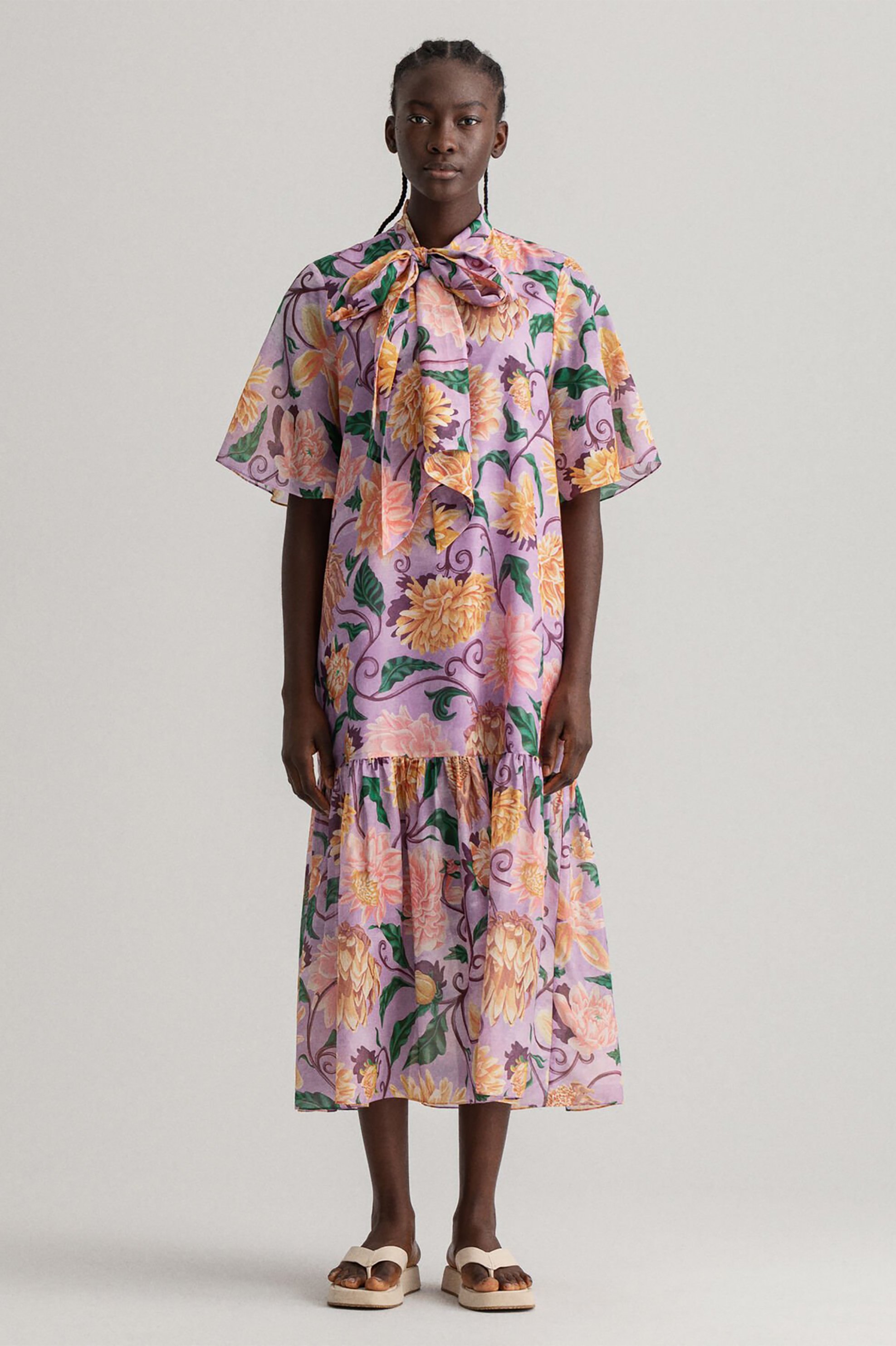 GANT Gant γυναικείο midi φόρεμα με all-over floral print και δέσιμο στο λαιμό "Dahlia" - 4503179 Βιολετί