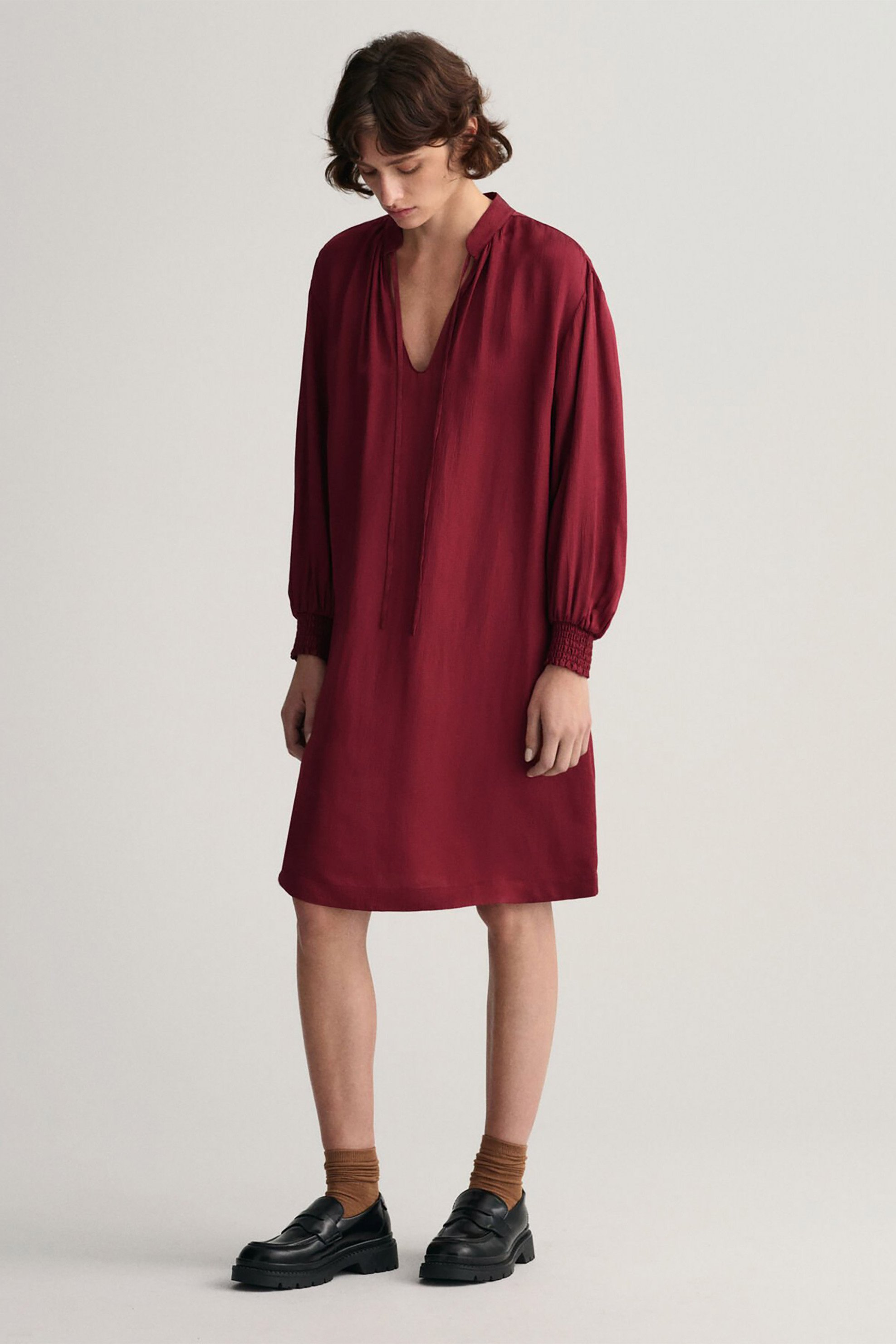 GANT Gant γυναικείο mini φόρεμα μονόχρωμο με γιακά - 4503208 Μπορντό - 3