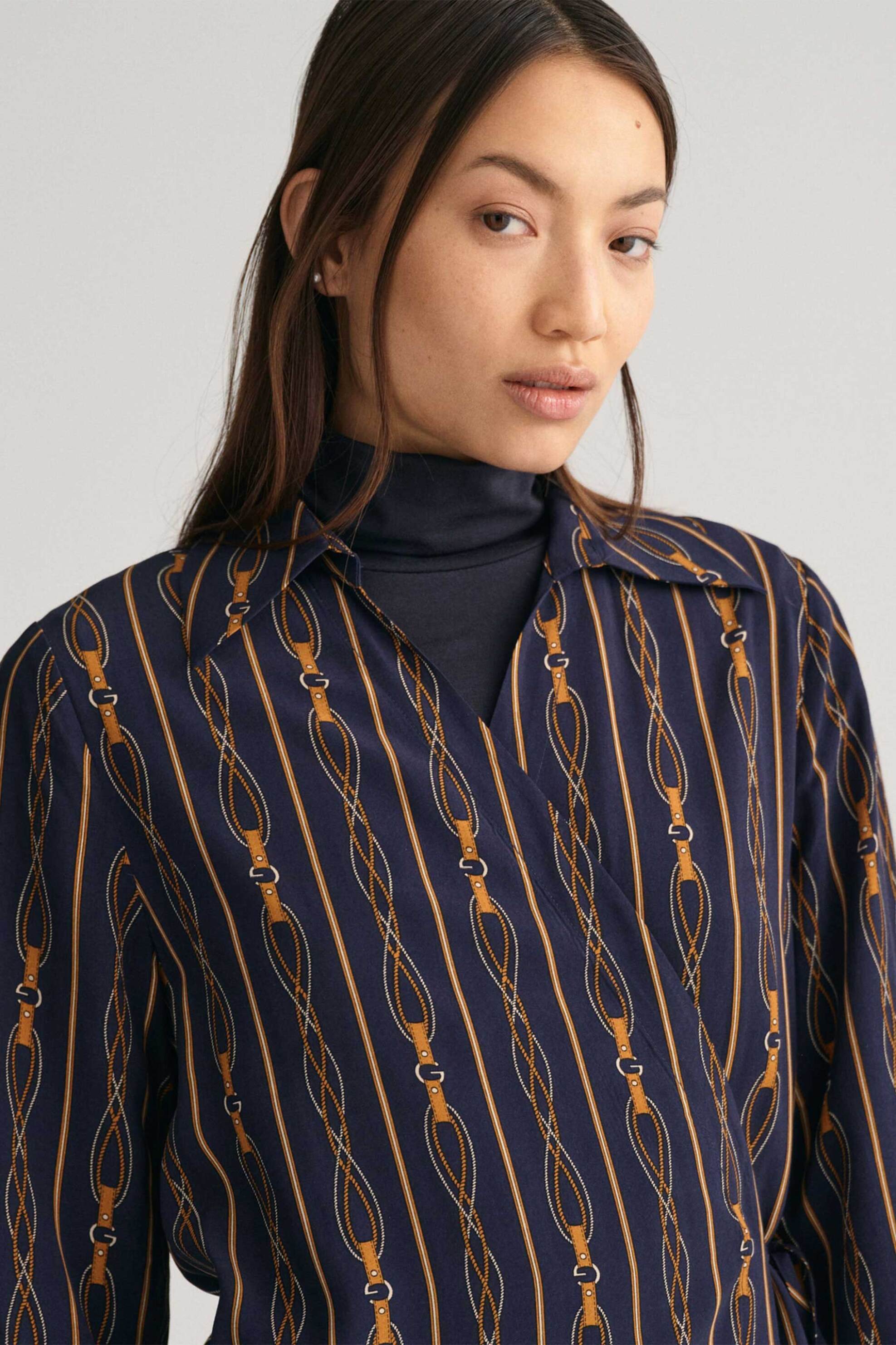 Gant γυναικείο midi φόρεμα από βισκόζη με all-over rope stripe pattern και λεπτομέρειες με μονόγραμμα - 4503283 Σκούρο Μπλε φωτογραφία