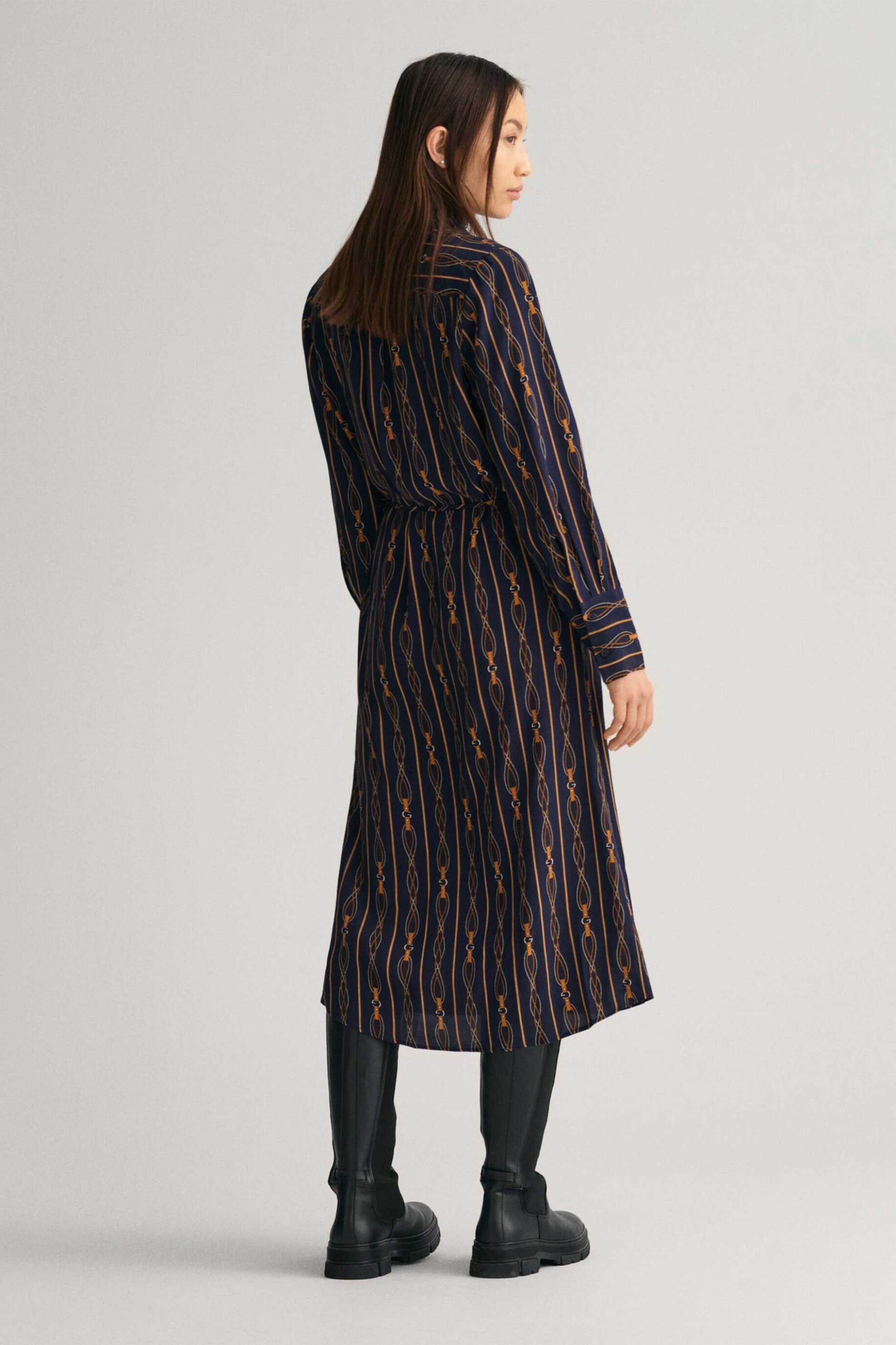 Gant Γυναικείο Midi Φόρεμα από Βισκόζη με All-Over Rope Stripe Pattern Και Λεπτομέρειες Μονόγραμμα - 4503283 Σκούρο Μπλε
