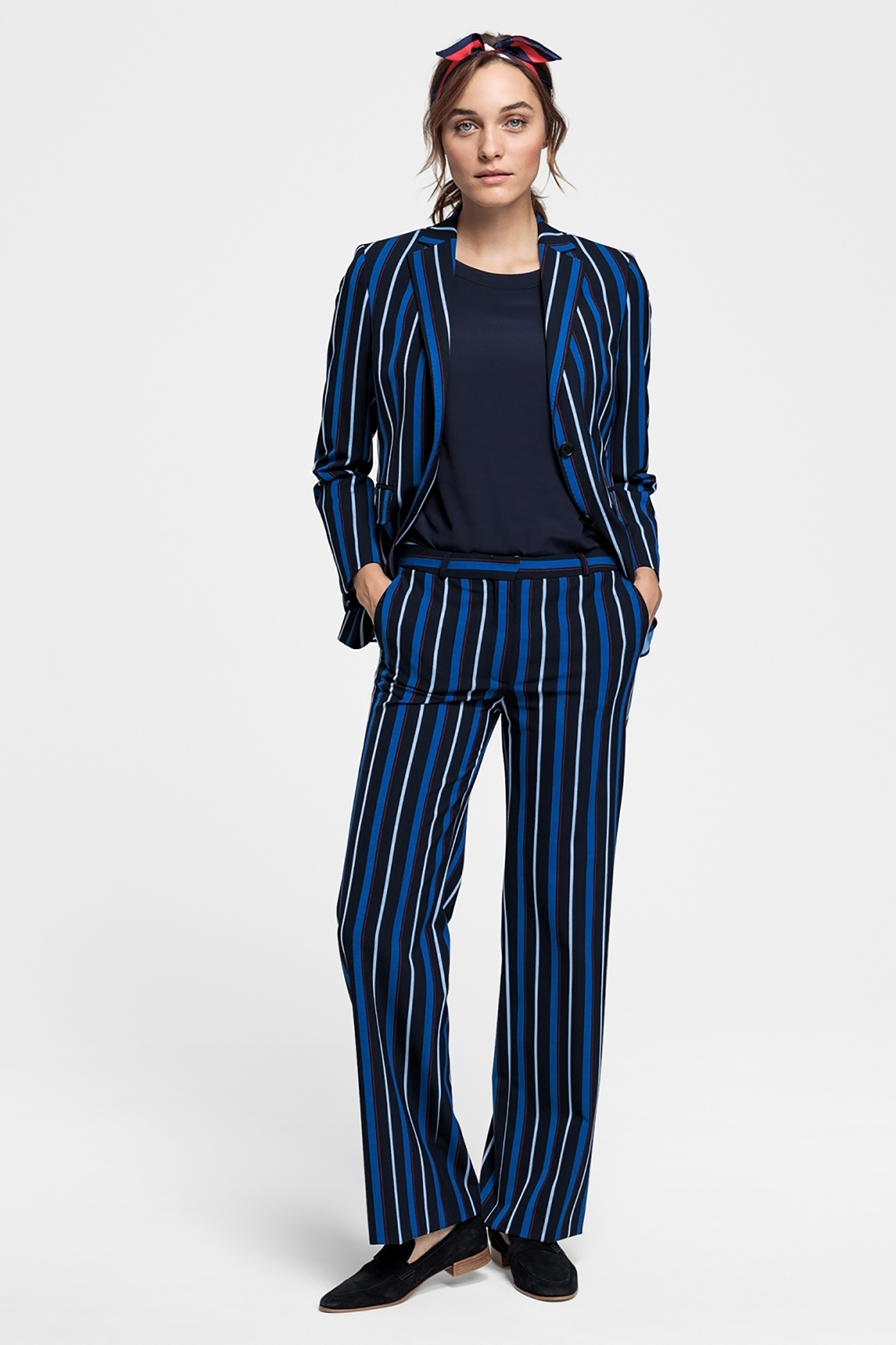 Gant Γυναικείο Ριγέ Σακάκι Washable Regimental Stripe - 4770043 Μπλε Σκούρο