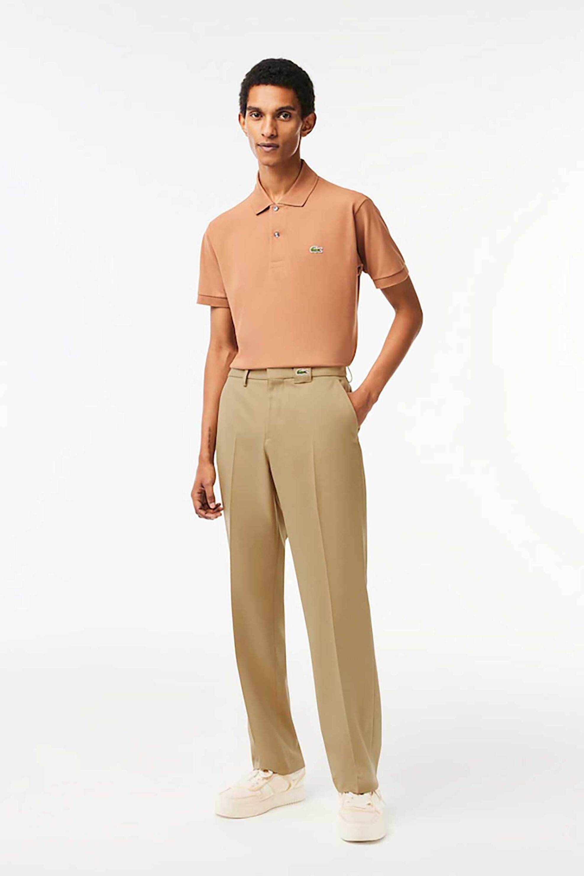 Lacoste ανδρικό chino παντελόνι μονόχρωμο με λογότυπο στη μέση Straight Fit - HH5656 Μπεζ