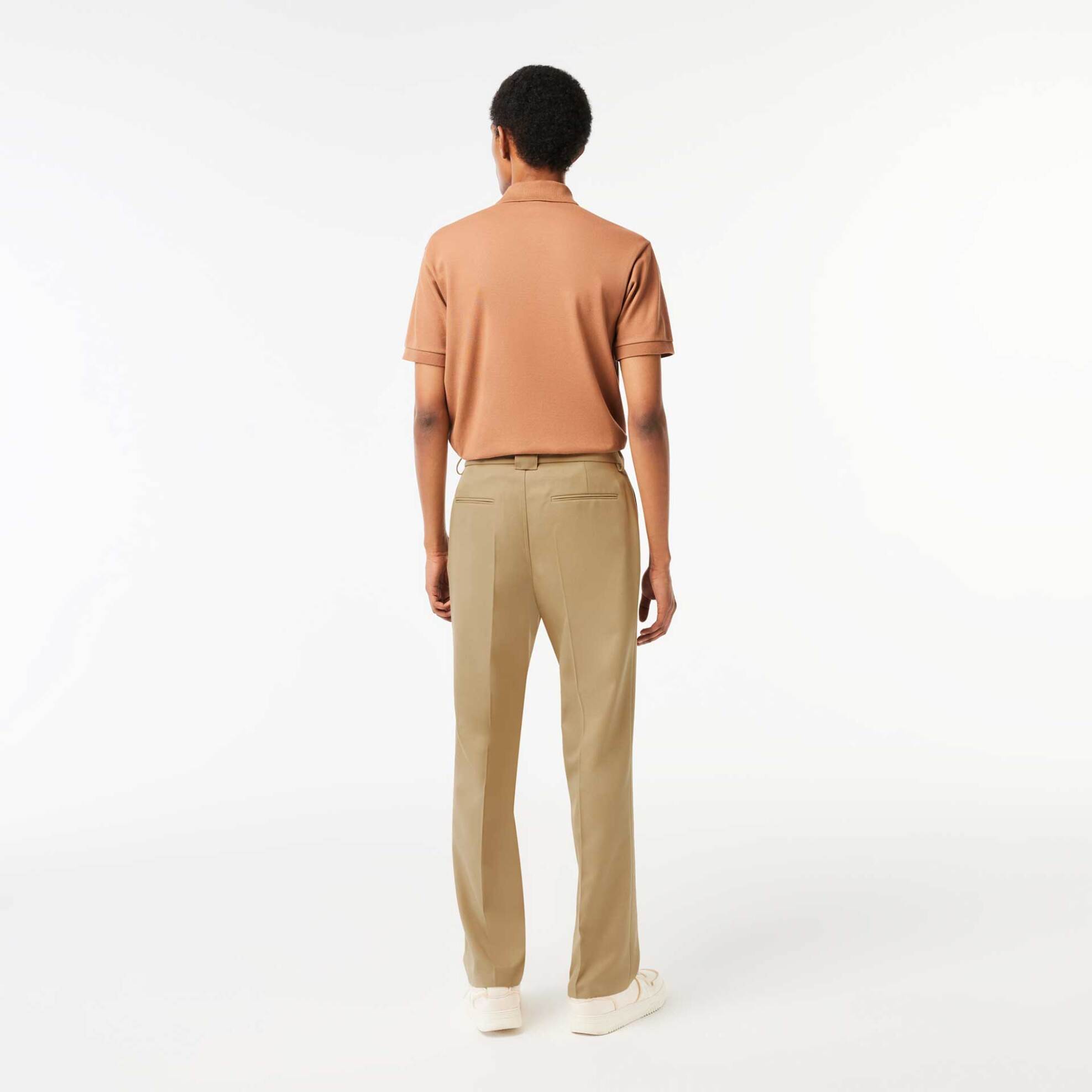 Lacoste Ανδρικό Chino Παντελόνι Μονόχρωμο με Λογότυπο Στη Μέση Straight Fit - Hh5656 Μπεζ