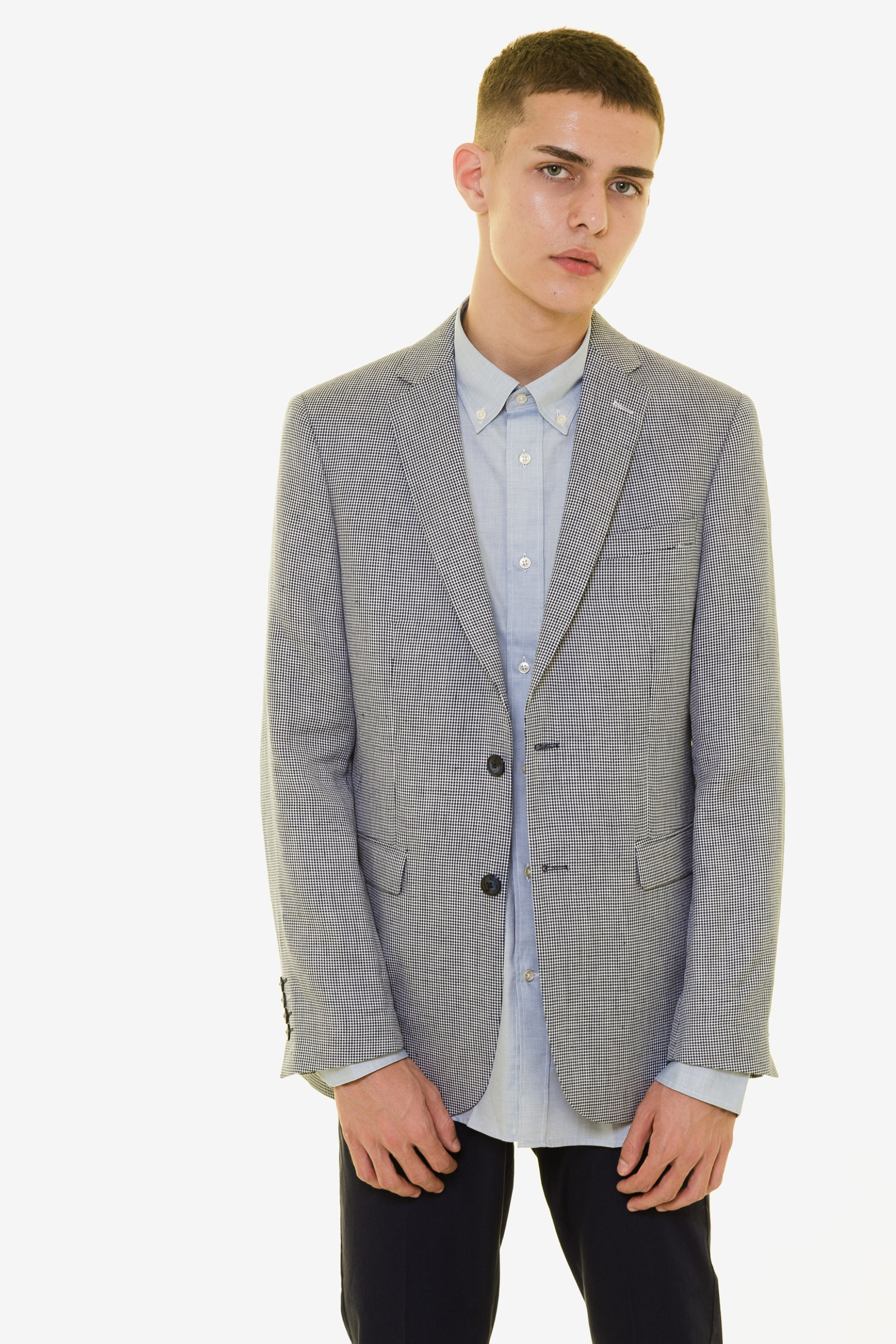 The Bostonians ανδρικό λινό σακάκι με μικροσχέδιο - J01377 Μπλε Σκούρο