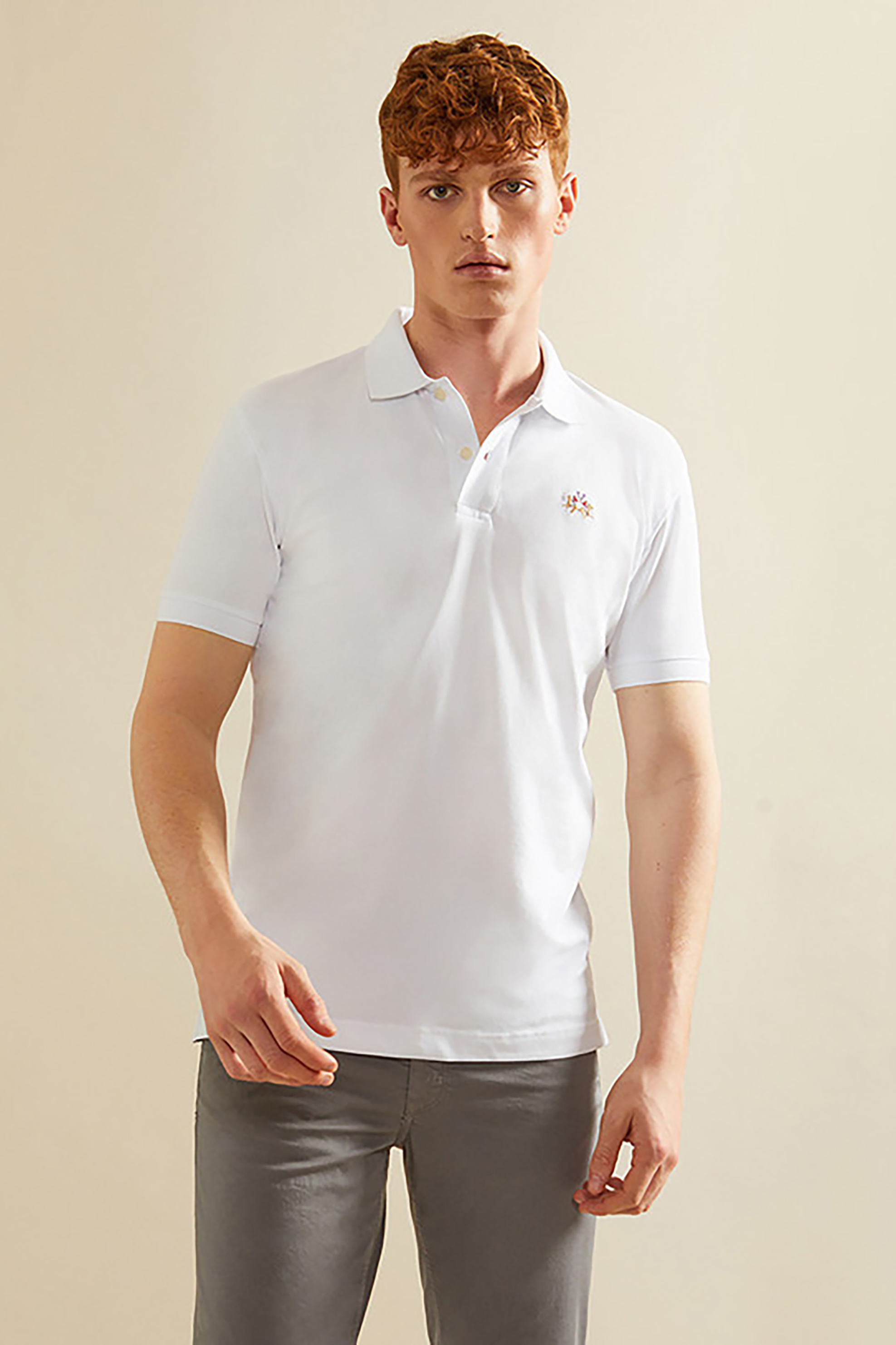 La Martina ανδρική πόλο μπλούζα slim fit Eduardo - CCMP02-PK001 Λευκό