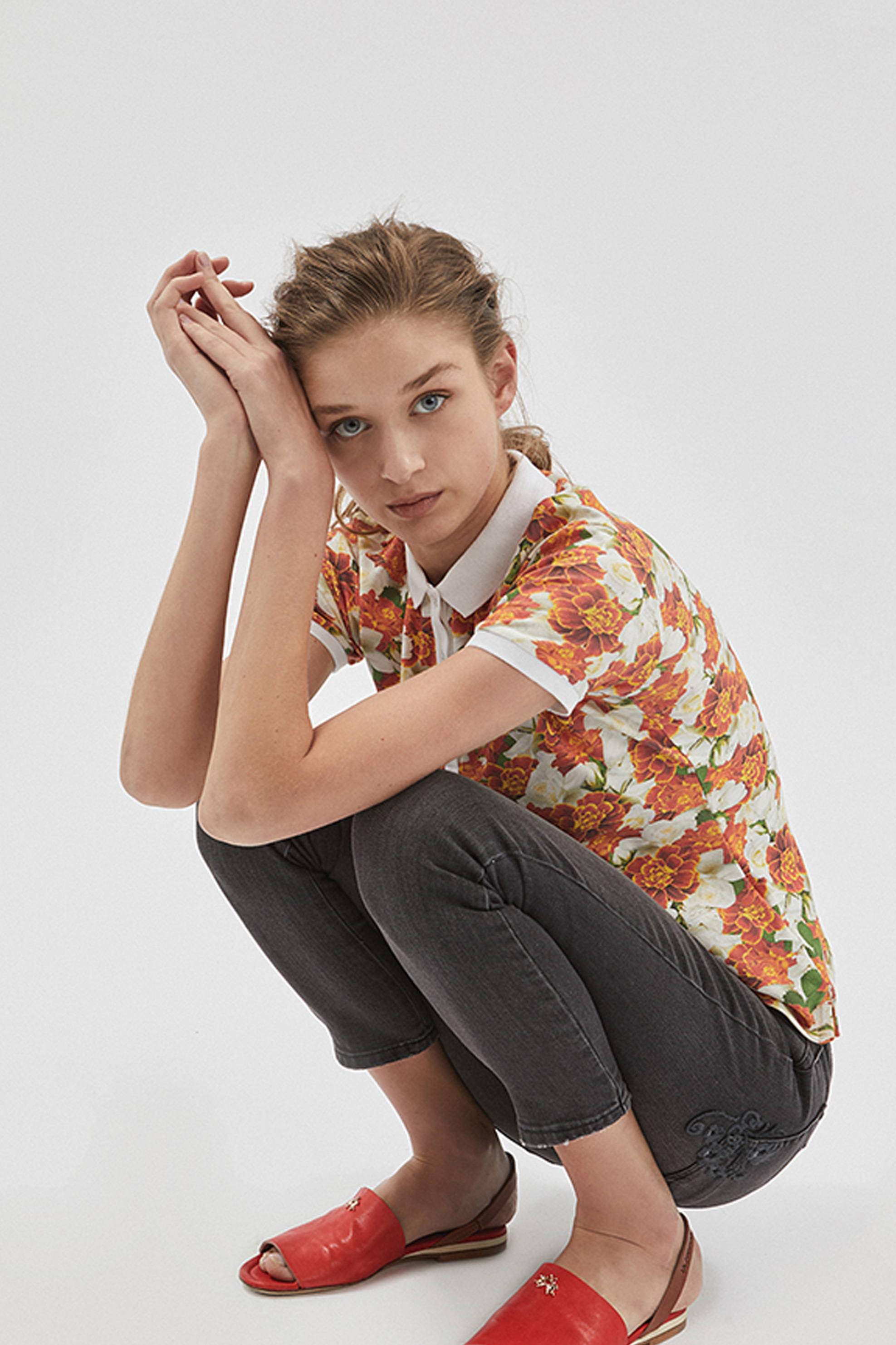 Γυναικεία μπλούζα polo φλοράλ Fortuna La Martina - LWP007-PK074 Πορτοκαλί φωτογραφία