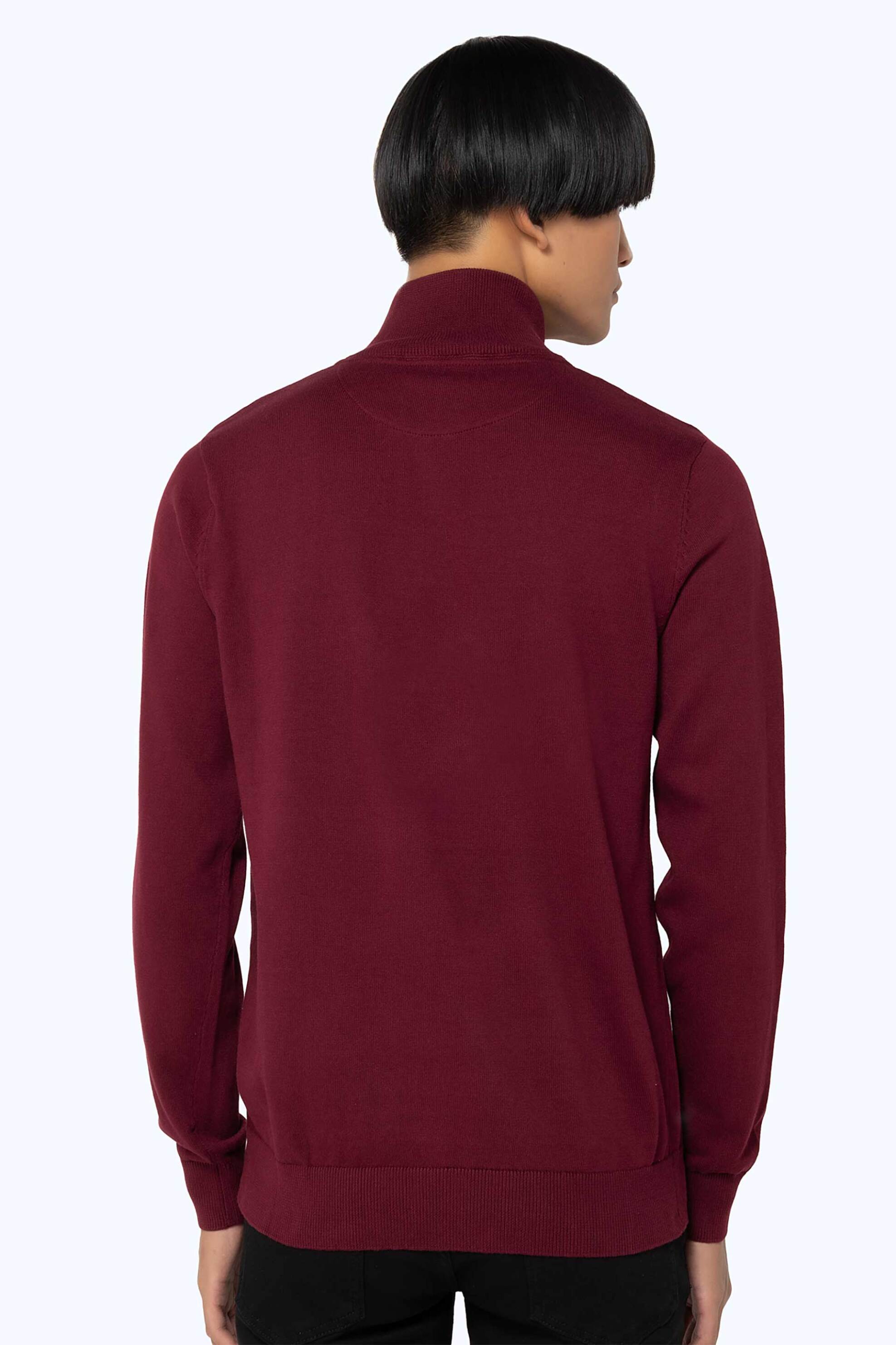 The Bostonians ανδρικό πουλόβερ μονόχρωμο με ton-sur-ton κεντημένο λογότυπο και 1/2 φερμουάρ Regular Fit - MO1009 Μπορντό φωτογραφία