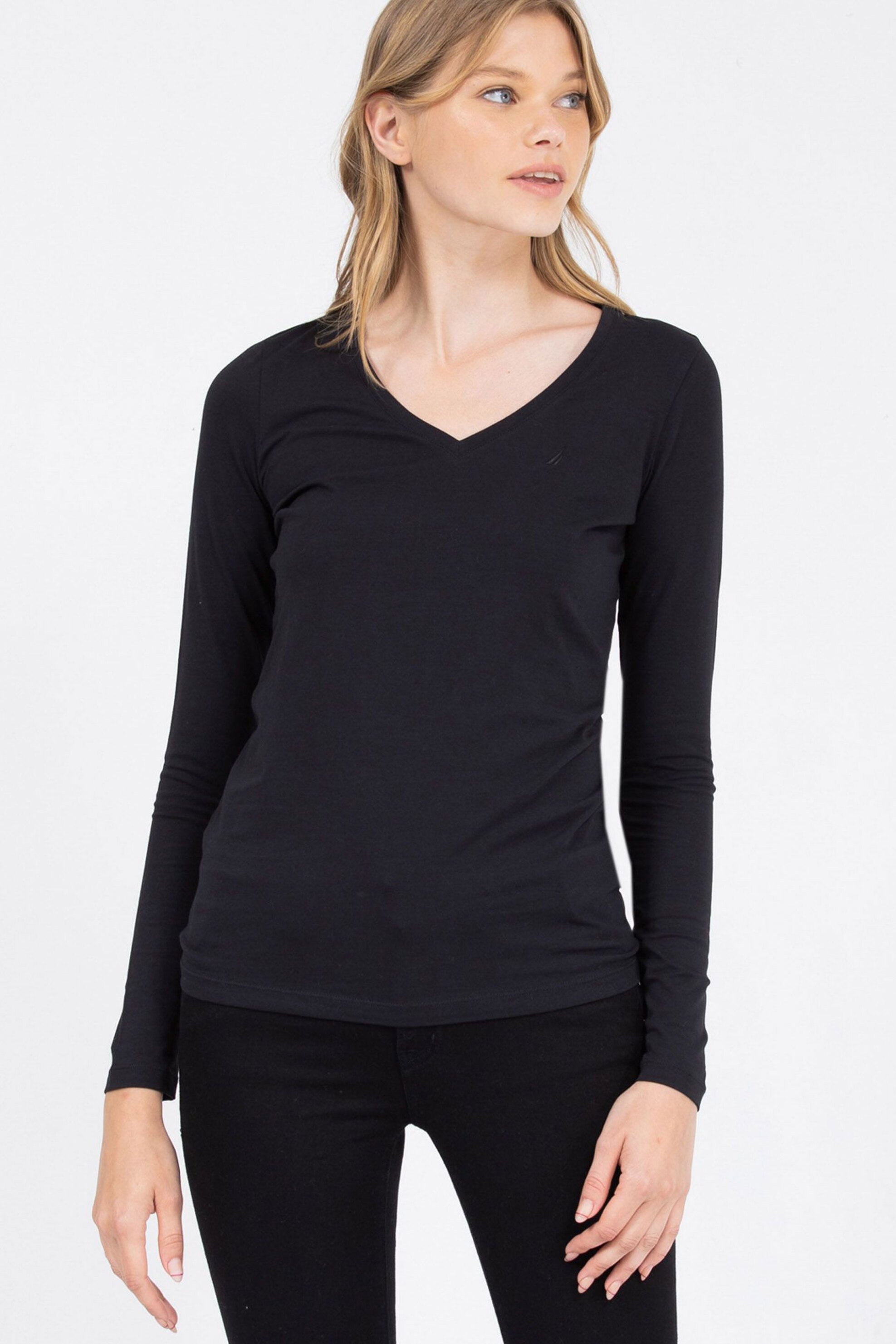 Nautica γυναικεία μπλούζα μονόχρωμη με V λαιμόκοψη - 07K020 Μαύρο