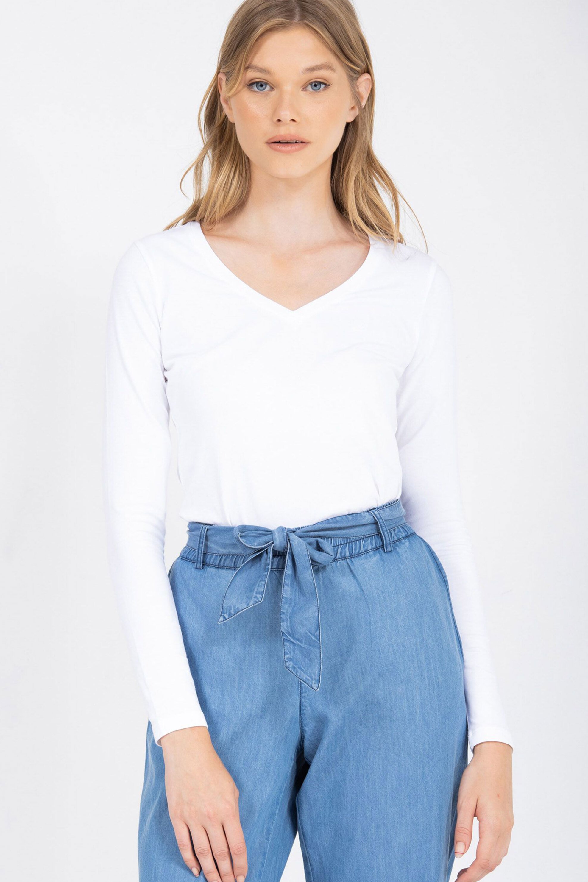 Nautica γυναικεία μπλούζα μονόχρωμη με V λαιμόκοψη - 07K020 Λευκό