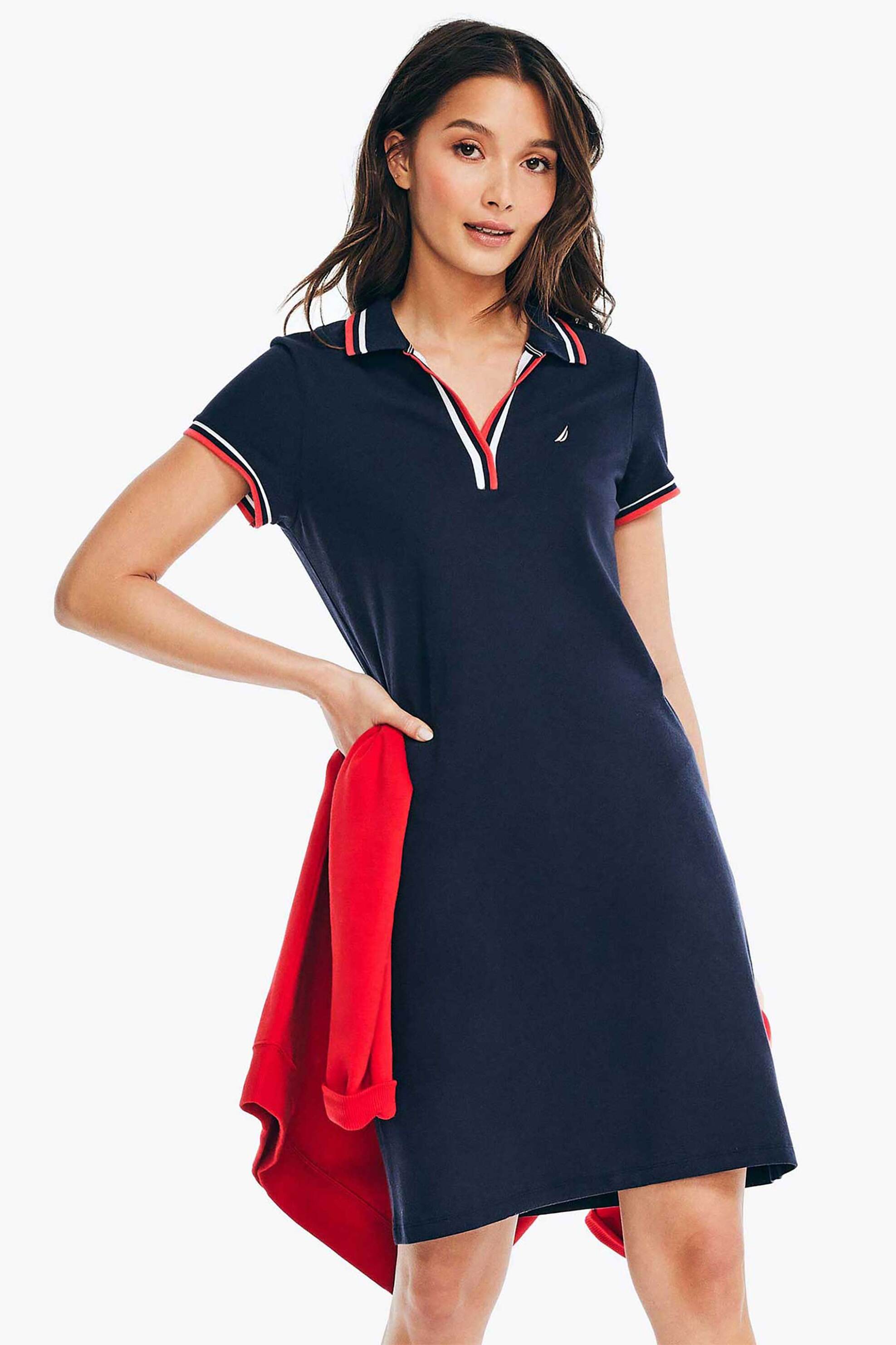 Nautica γυναικείο mini φόρεμα πόλο πικέ με κεντημένο λογότυπο Classic Fit - 25D603 Μπλε Σκούρο