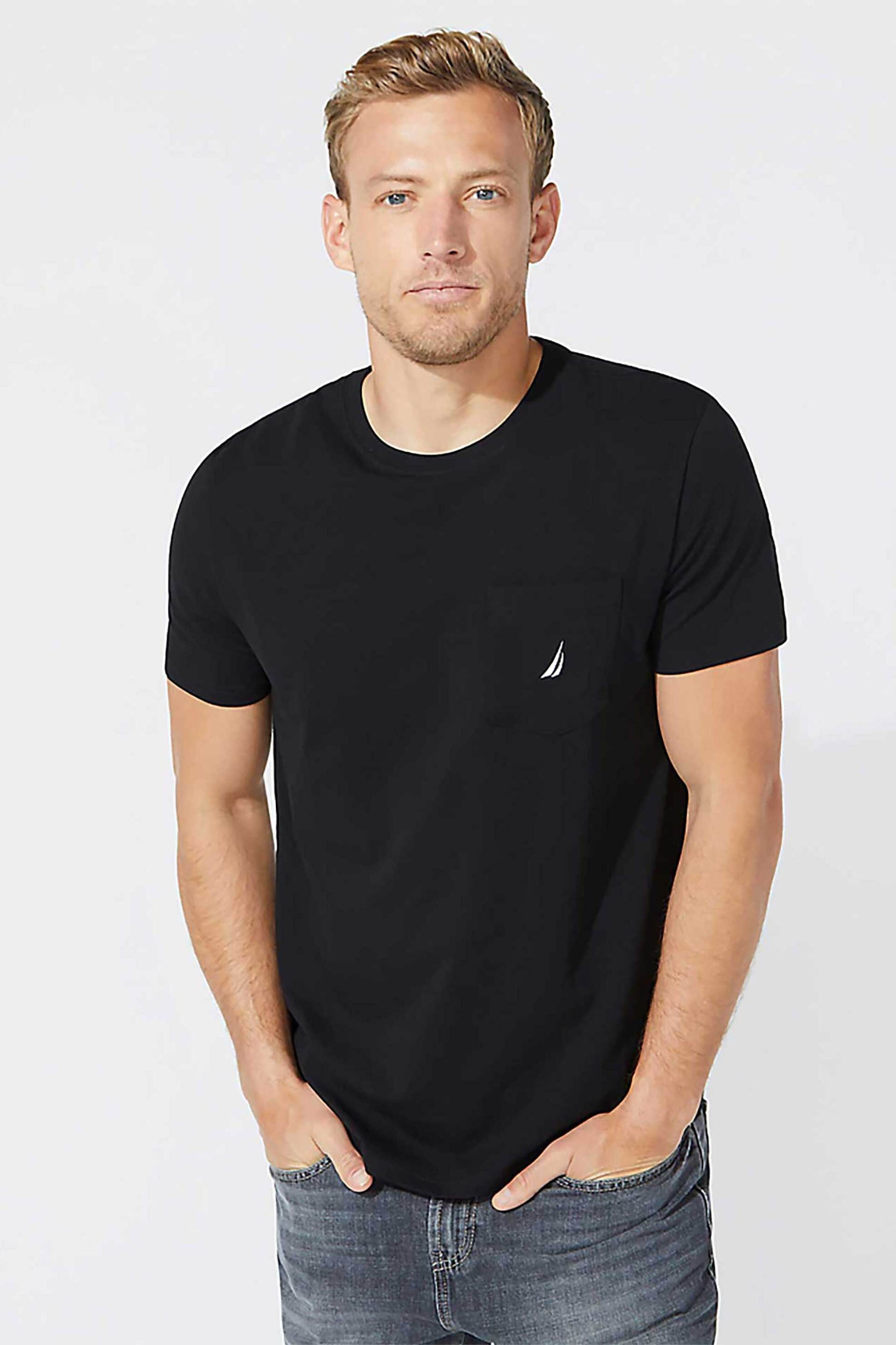 Nautica ανδρικό T-Shirt μονόχρωμο με απλικέ τσεπη και κεντημένο logo - 41050V Μαύρο