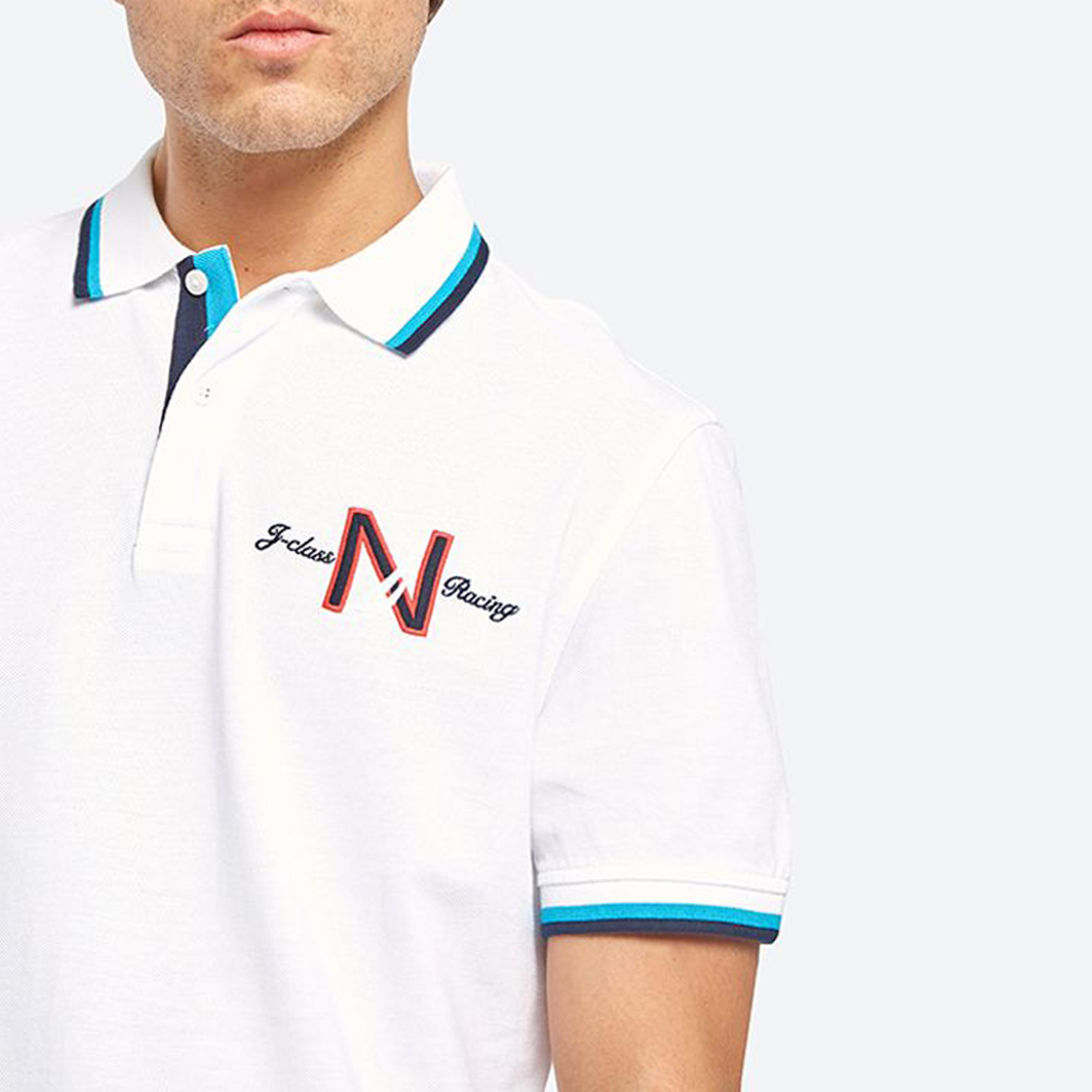 Nautica ανδρική μπλούζα πόλο με ριγέ λεπτομέρειες - K91919 Λευκό φωτογραφία