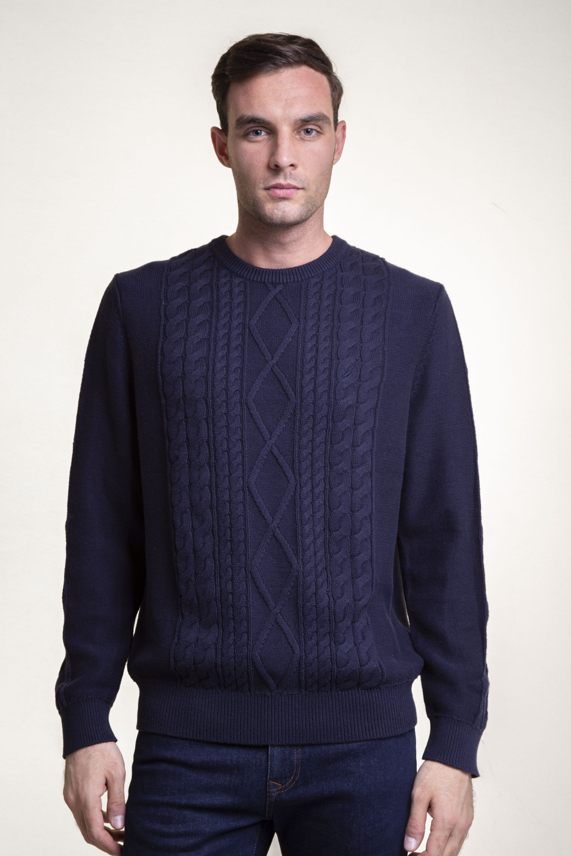 Nautica ανδρικό πουλόβερ με σχέδιο στην πλέξη Regular Fit - S27305 Μπλε Σκούρο