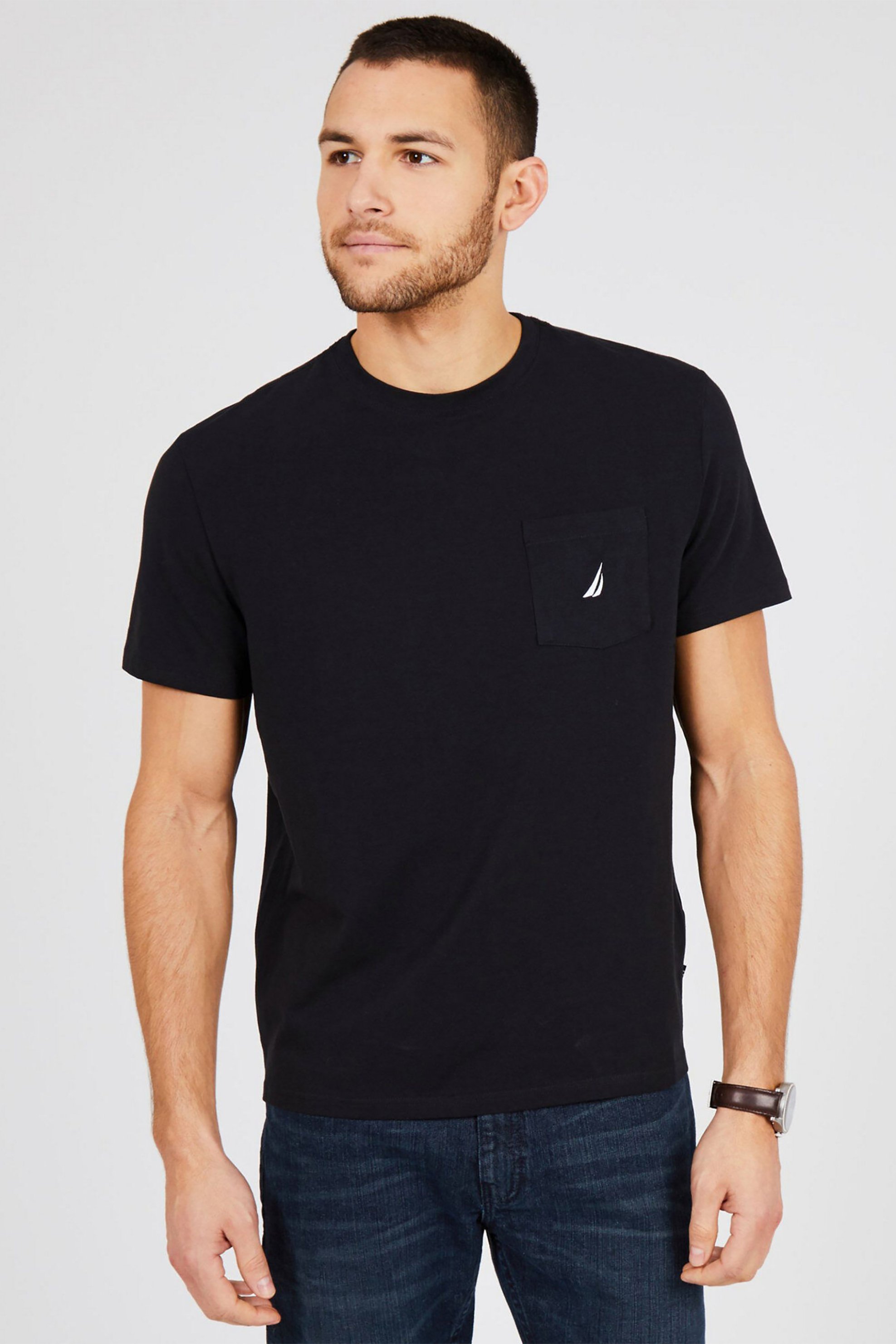 Nautica ανδρικό T-shirt μονόχρωμο με τσέπη - V41050 Πράσινο Σμαραγδί