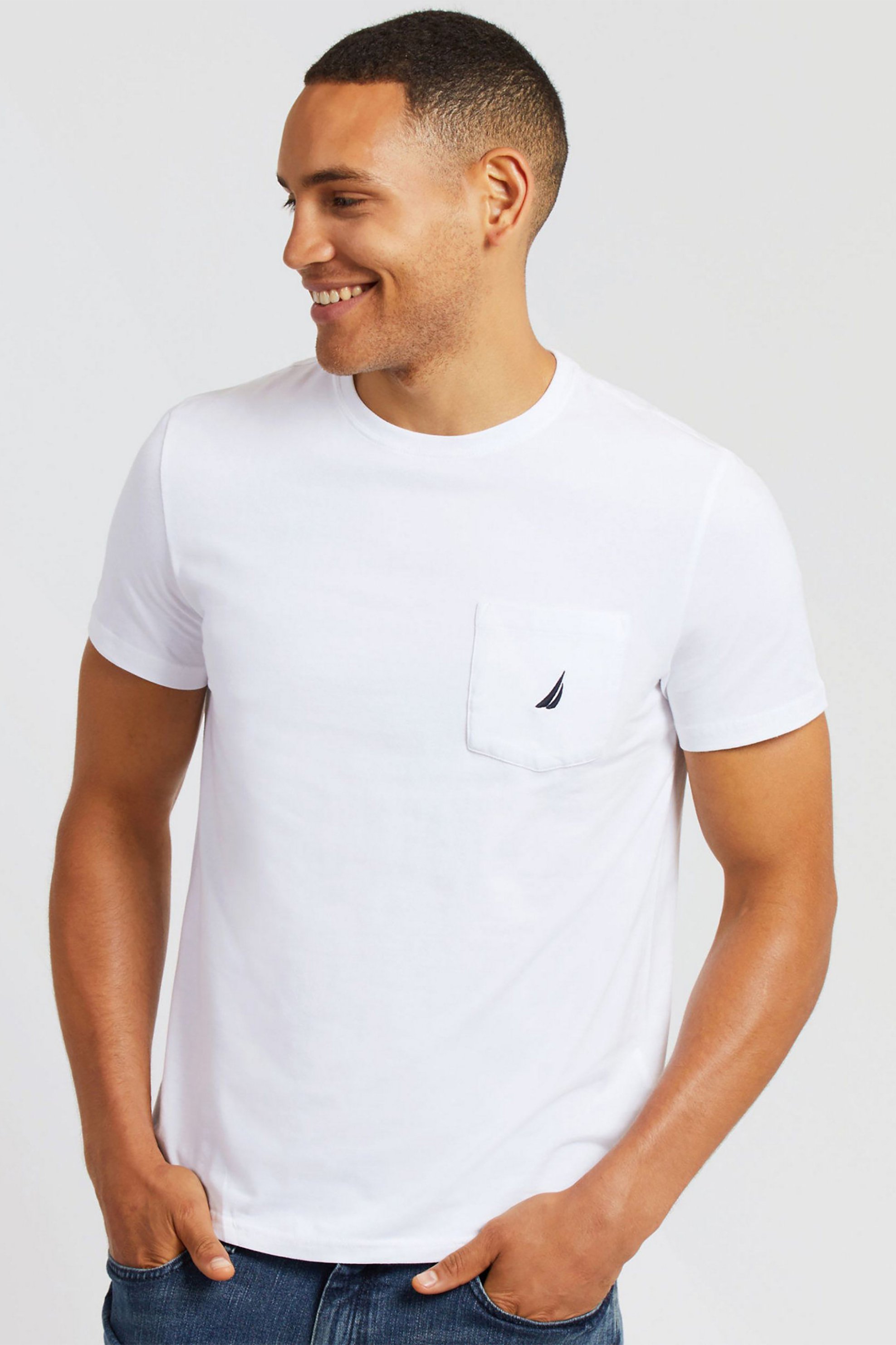 Nautica ανδρικό T-shirt μονόχρωμο με τσέπη - V41050 Λευκό