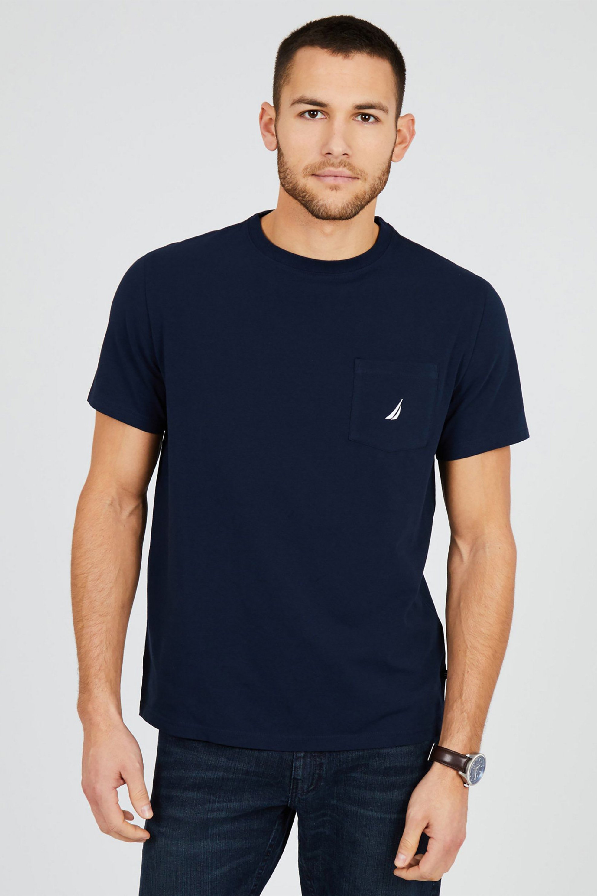 Nautica ανδρικό T-shirt μονόχρωμο με τσέπη - V41050 Μπλε Σκούρο