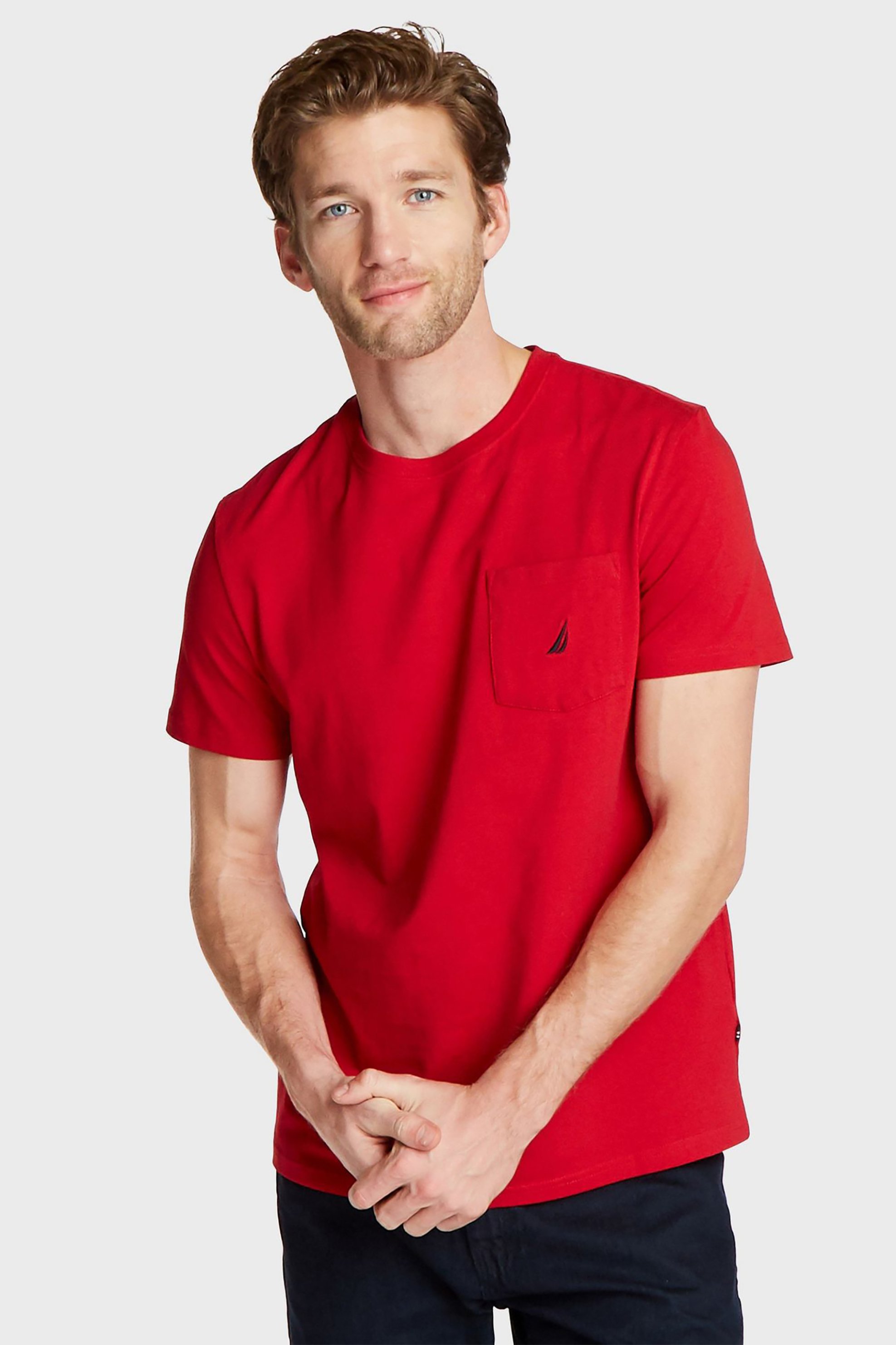 Nautica ανδρικό T-shirt μονόχρωμο με τσέπη - V41050 Κόκκινο