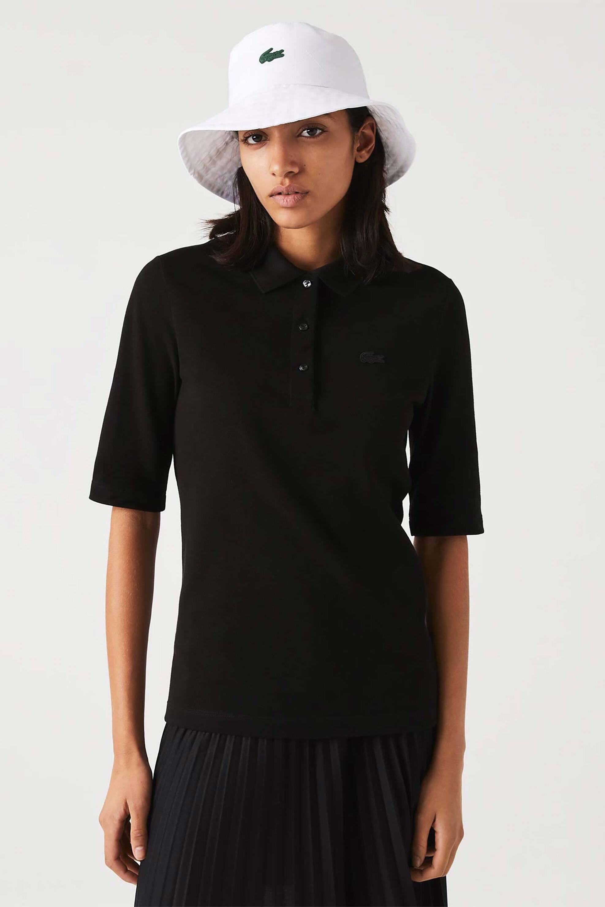 Lacoste γυναικεία μπλούζα πόλο πικέ με 3/4 μανίκι και κεντημένο λογότυπο Slim Fit - PF0503 Μαύρο