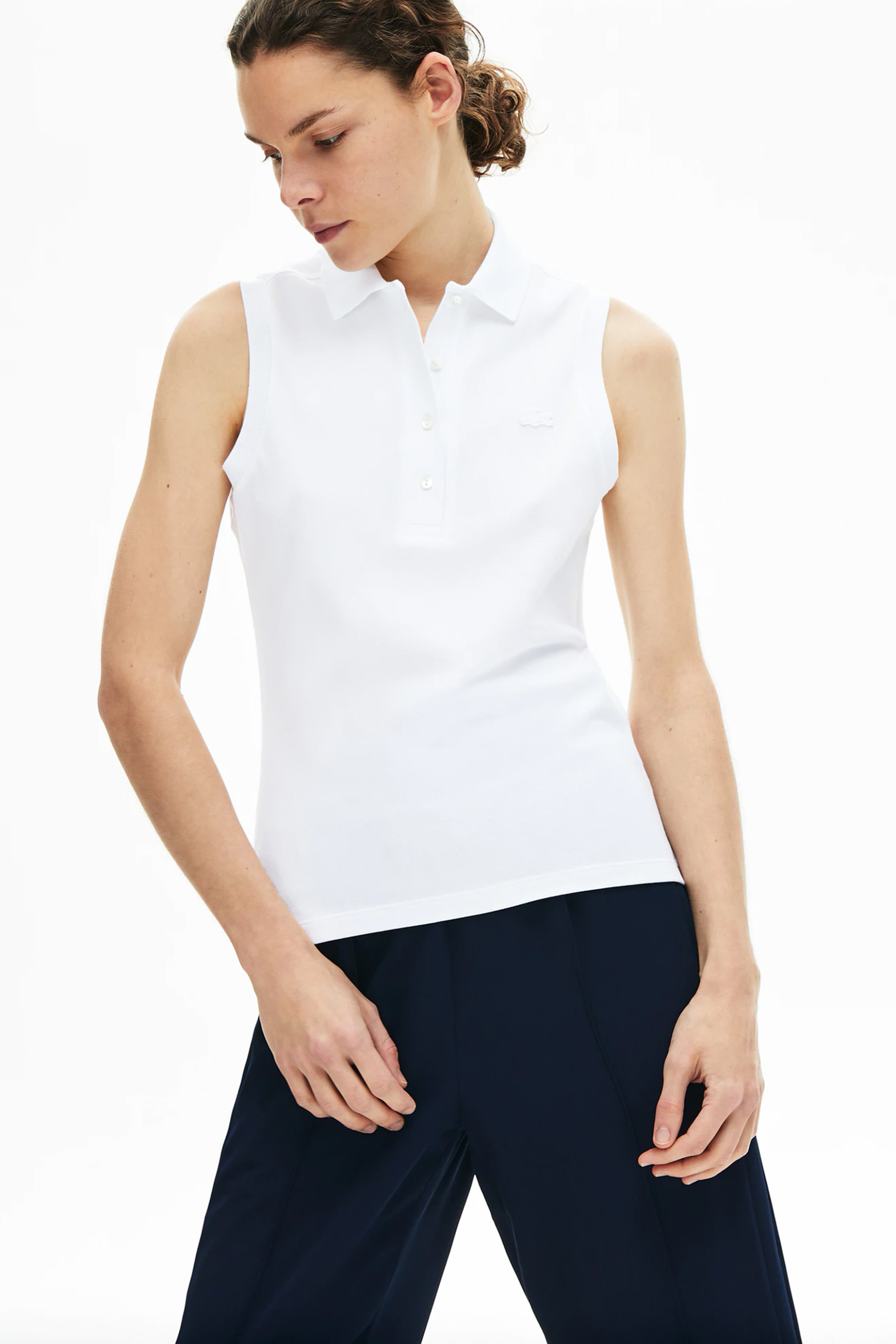 LACOSTE Lacoste γυναικεία μπλούζα πόλο αμάνικη πικέ με κεντημένο λογότυπο Slim Fit - PF5445 Λευκό