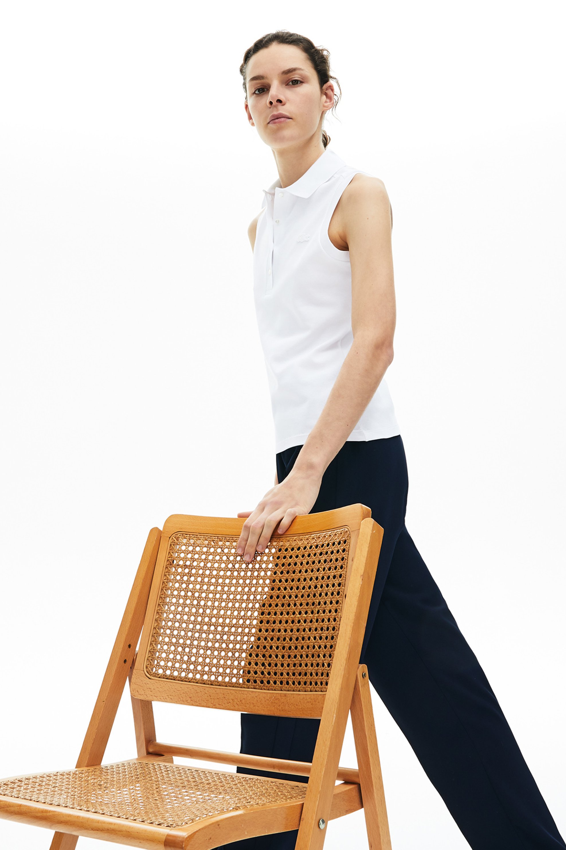 Lacoste γυναικεία μπλούζα πόλο αμάνικη πικέ με κεντημένο λογότυπο Slim Fit - PF5445 Λευκό φωτογραφία