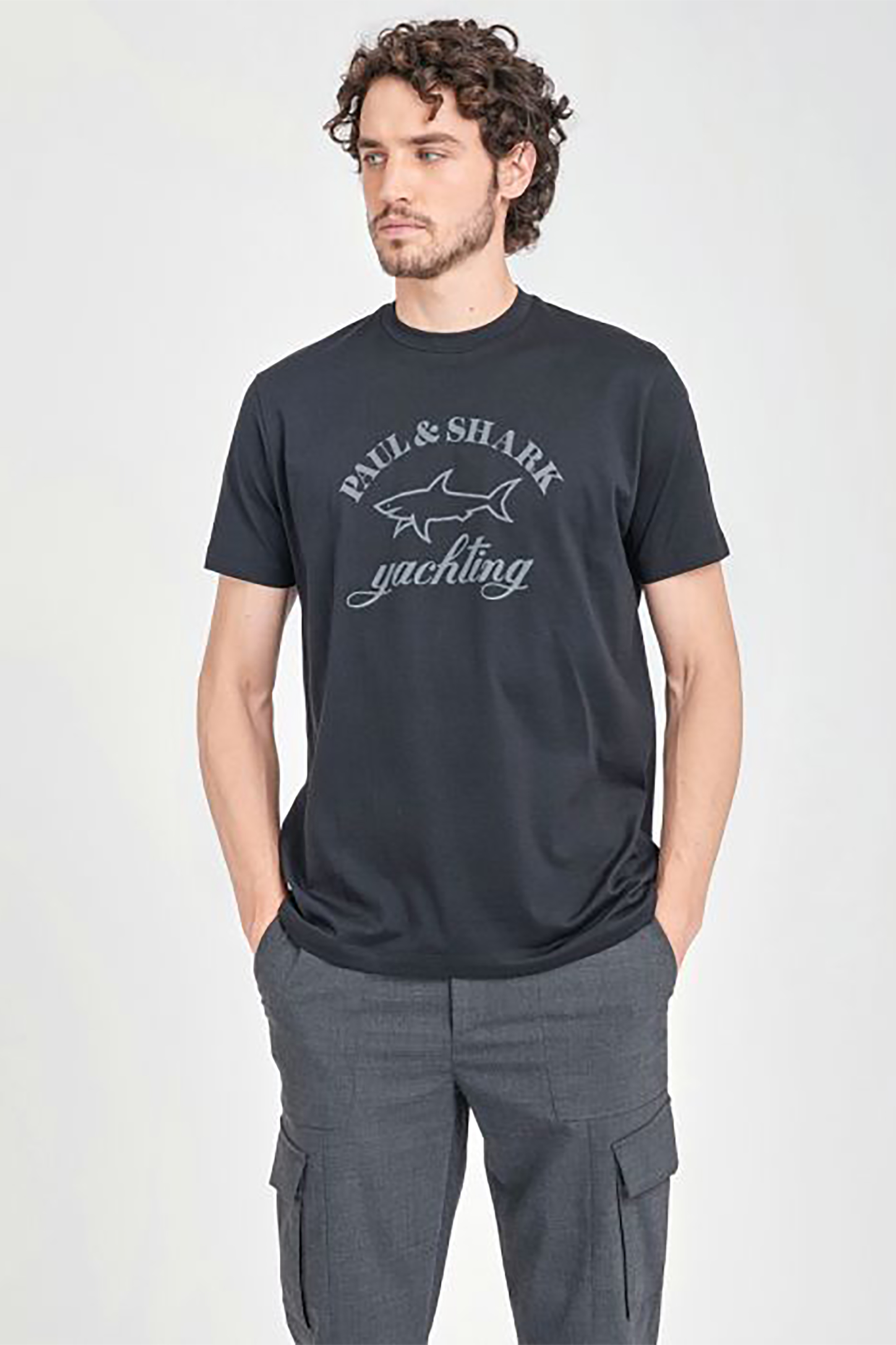 Άνδρας > ΡΟΥΧΑ > Μπλούζες > T-Shirts Paul&Shark ανδρικό T-shirt με logo print και στρογγυλή λαιμόκοψη - C0P1007 Μαύρο