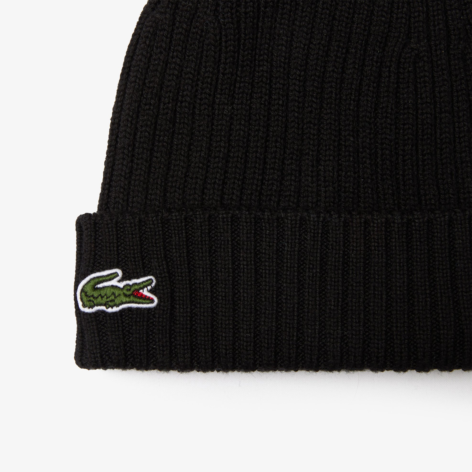 Lacoste Unisex Μάλλινος Σκούφος Ribbed με Κεντημένο Λογότυπο - Rb0001 Μαύρο