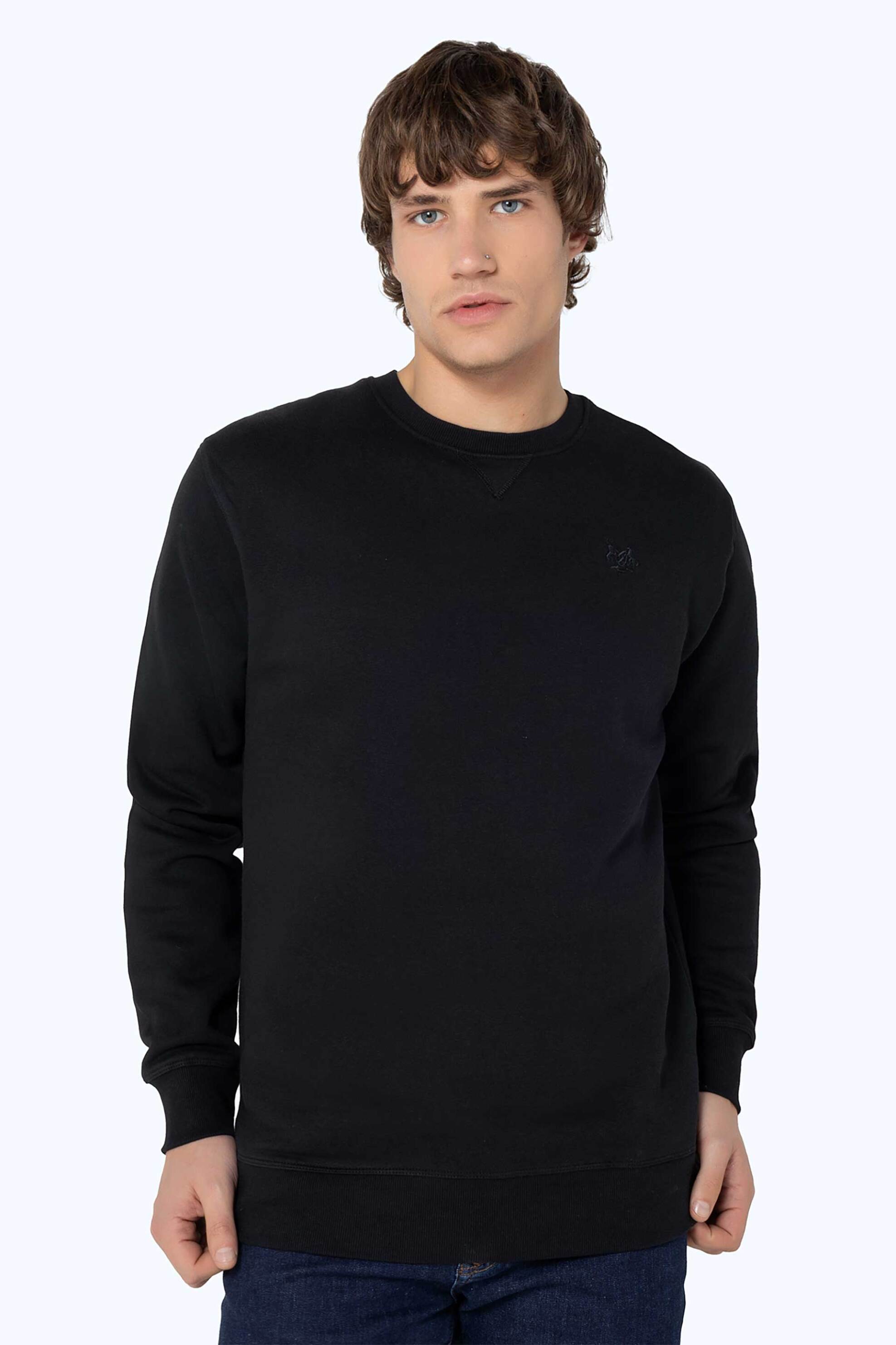 The Bostonians ανδρική μπλούζα φούτερ μονόχρωμη με λογότυπο Regular Fit - RO1002 Μαύρο