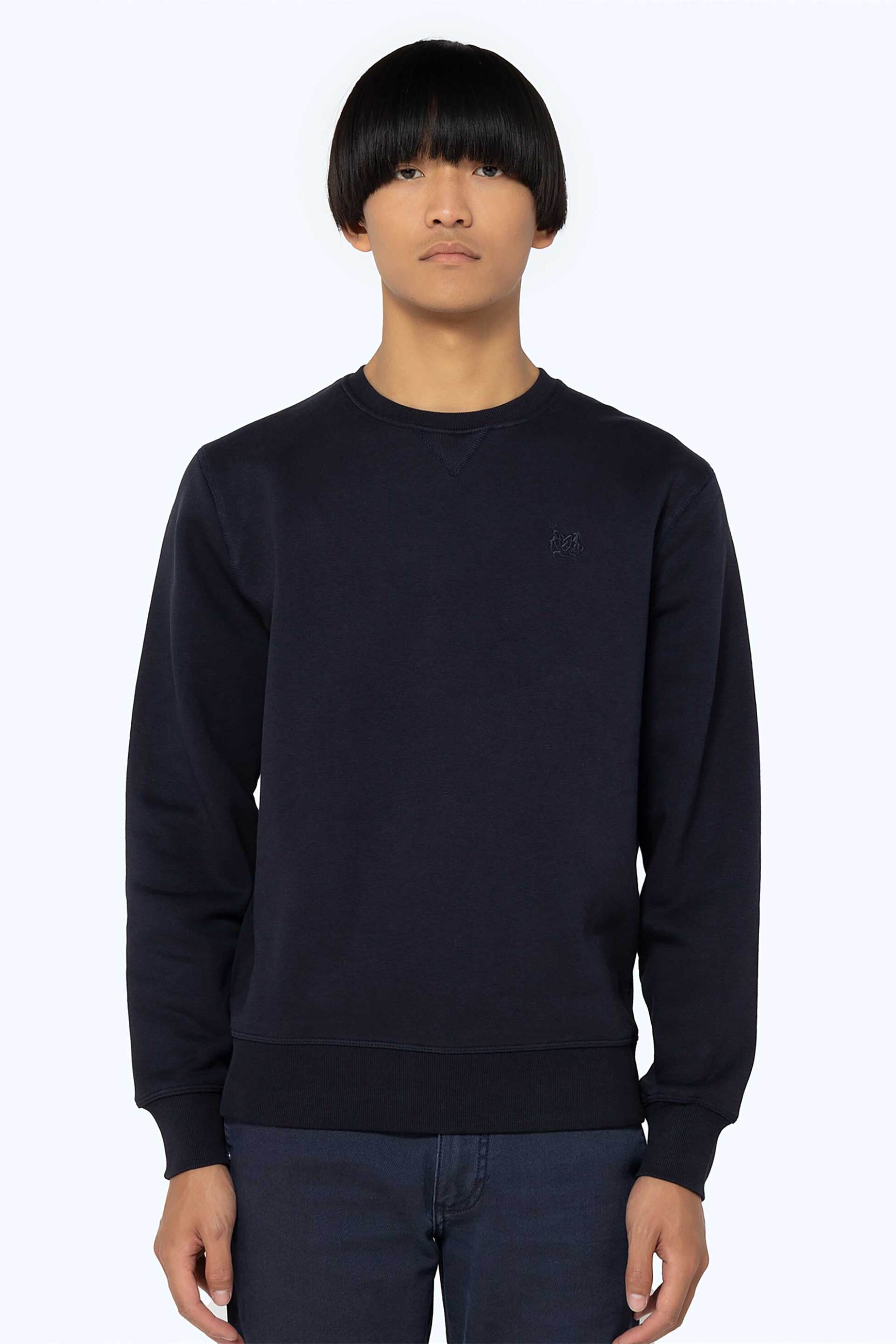 The Bostonians ανδρική μπλούζα φούτερ μονόχρωμη με λογότυπο Regular Fit - RO1002 Μπλε Σκούρο