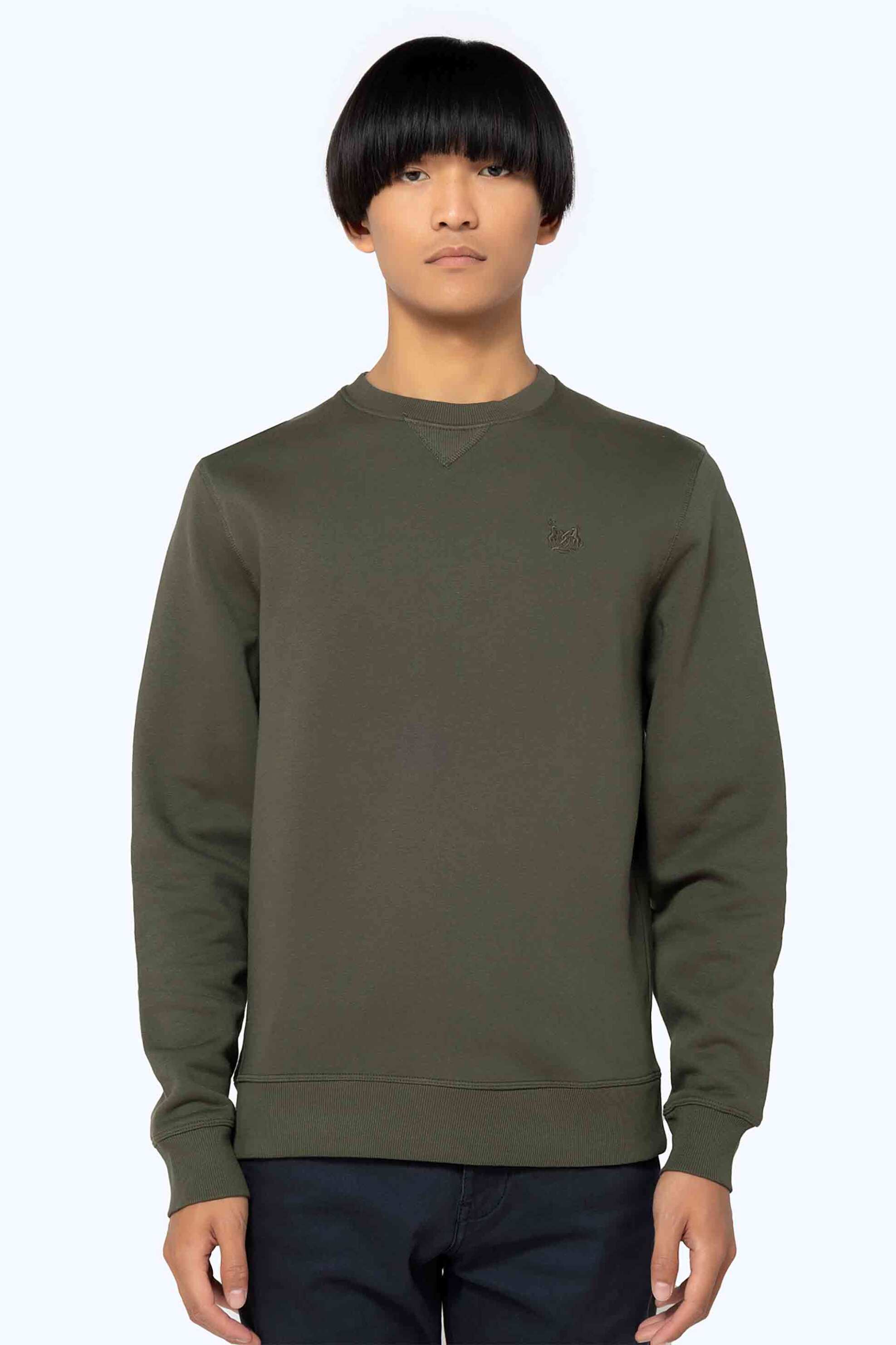 The Bostonians ανδρική μπλούζα φούτερ μονόχρωμη με λογότυπο Regular Fit - RO1002 Χακί